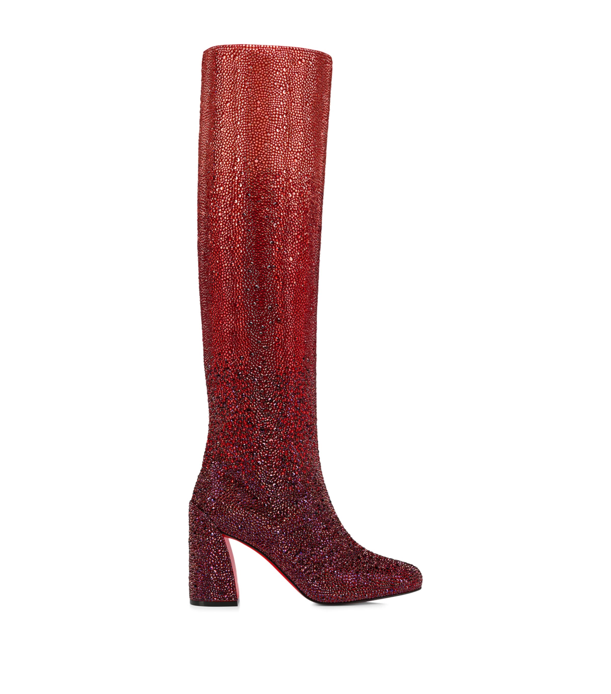 Christian Louboutin Janita Leather Embellished Knee-high Boots In Red