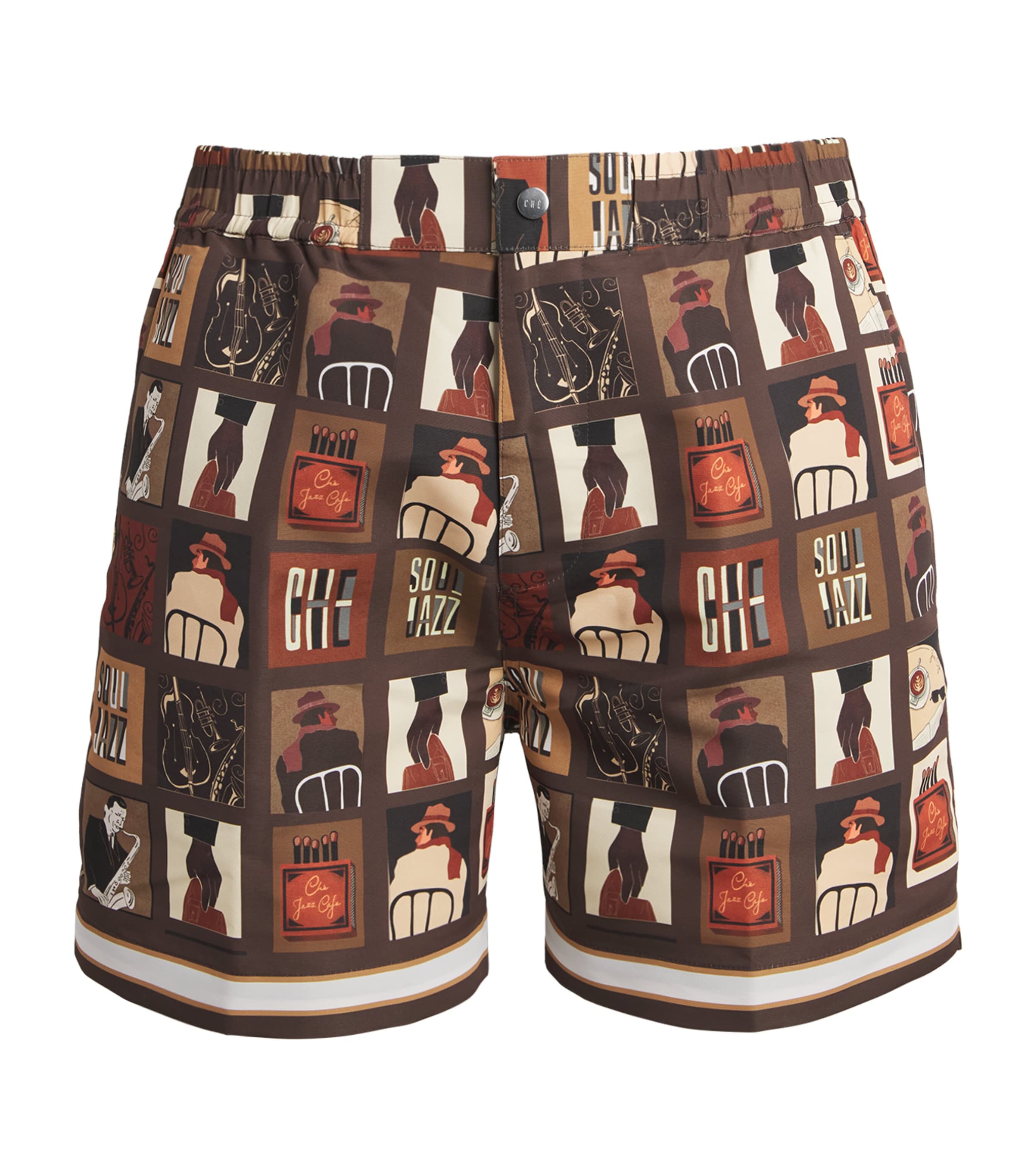 CHÉ Mens Printed Wilson Swim Shorts Chocolate Brown Image 1