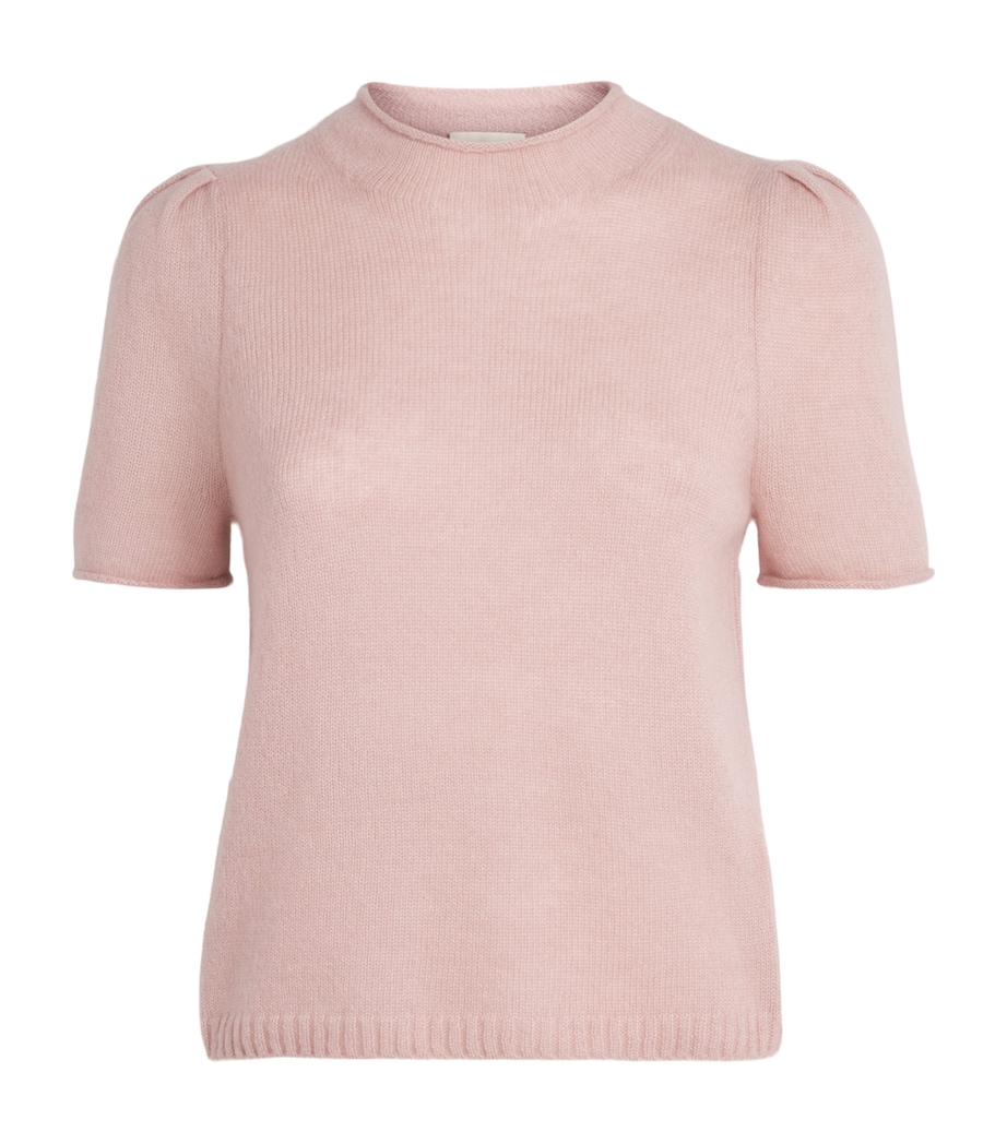 ME+EM Womens Wool-Cashmere-Silk Puff-Sleeve T-Shirt Smoke Pink Image 1