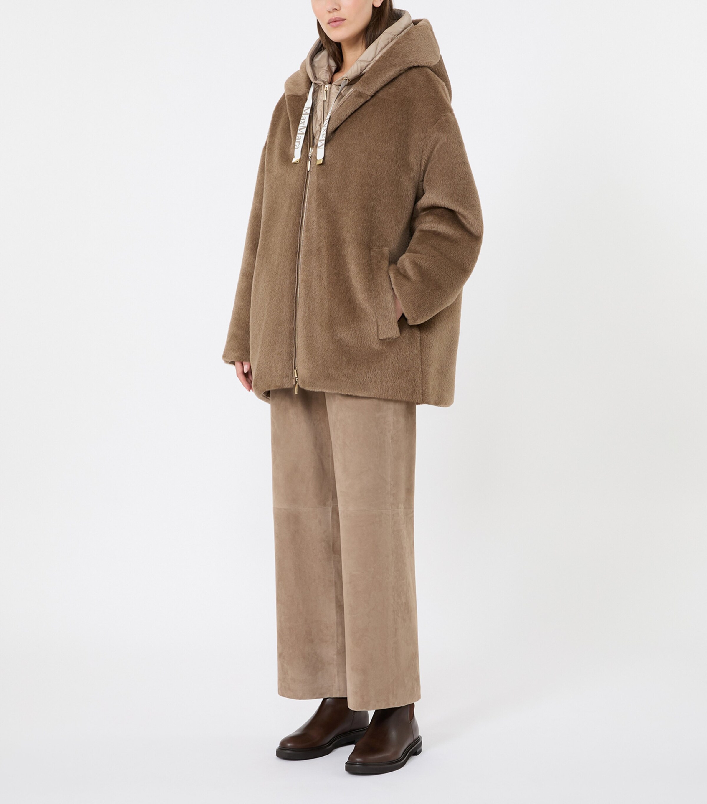 Max Mara Womens Wool Reversible Hooded Jacket Honey Image 5