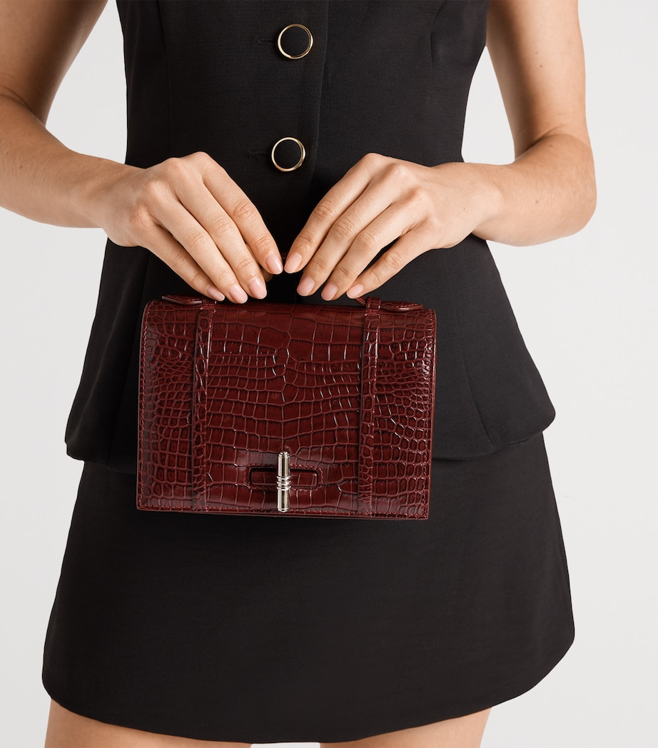Croc-Embossed Leather May Small Top-Handle Bag ROSEWOOD Image 4