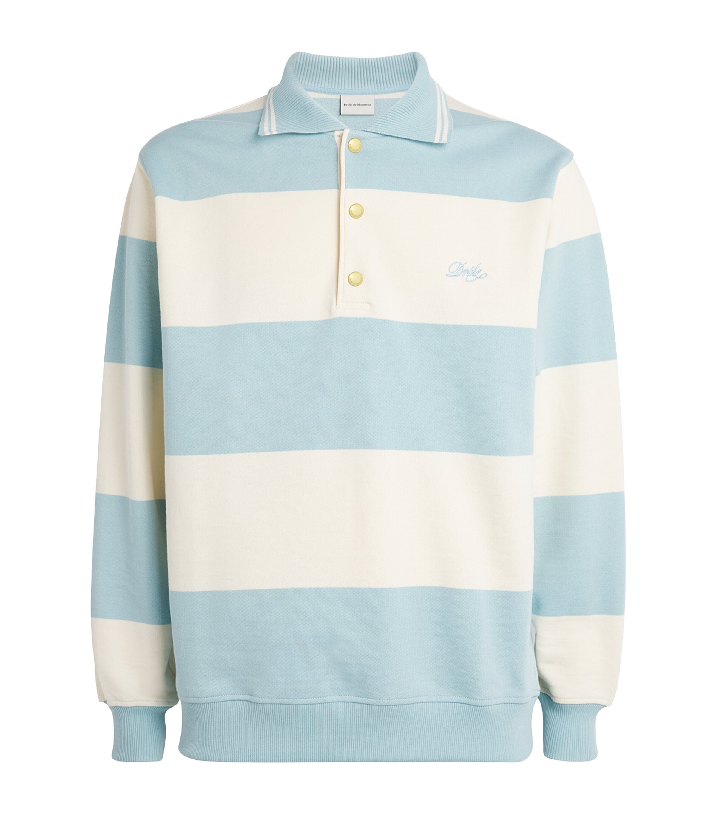 Drôle De Monsieur Mens Cotton Striped Rugby Shirt Blue Image 1