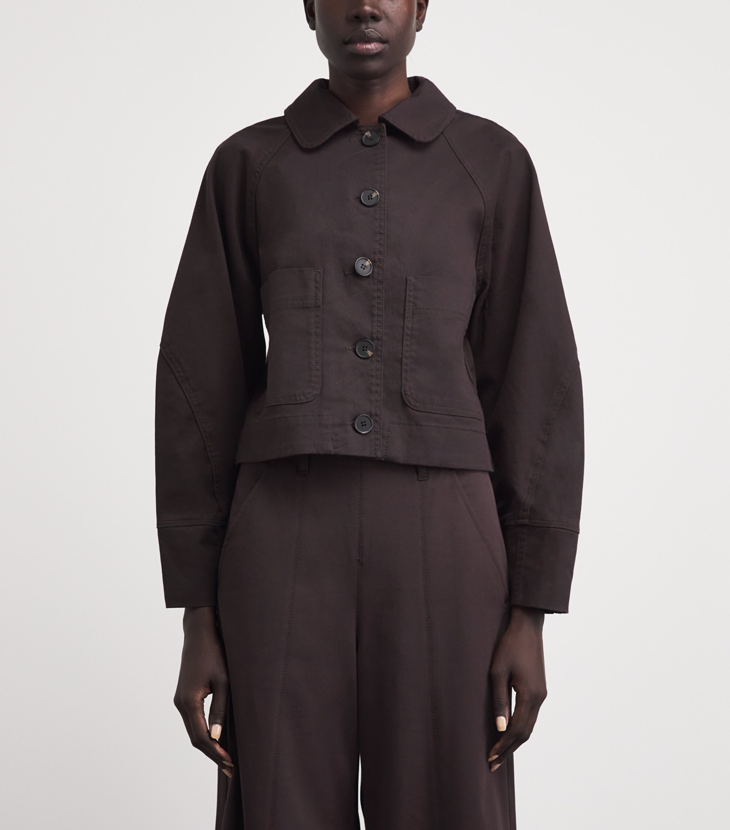 ME+EM Womens Stretch-Cotton Cocoon-Sleeve Jacket Cocoa Brown Image 4