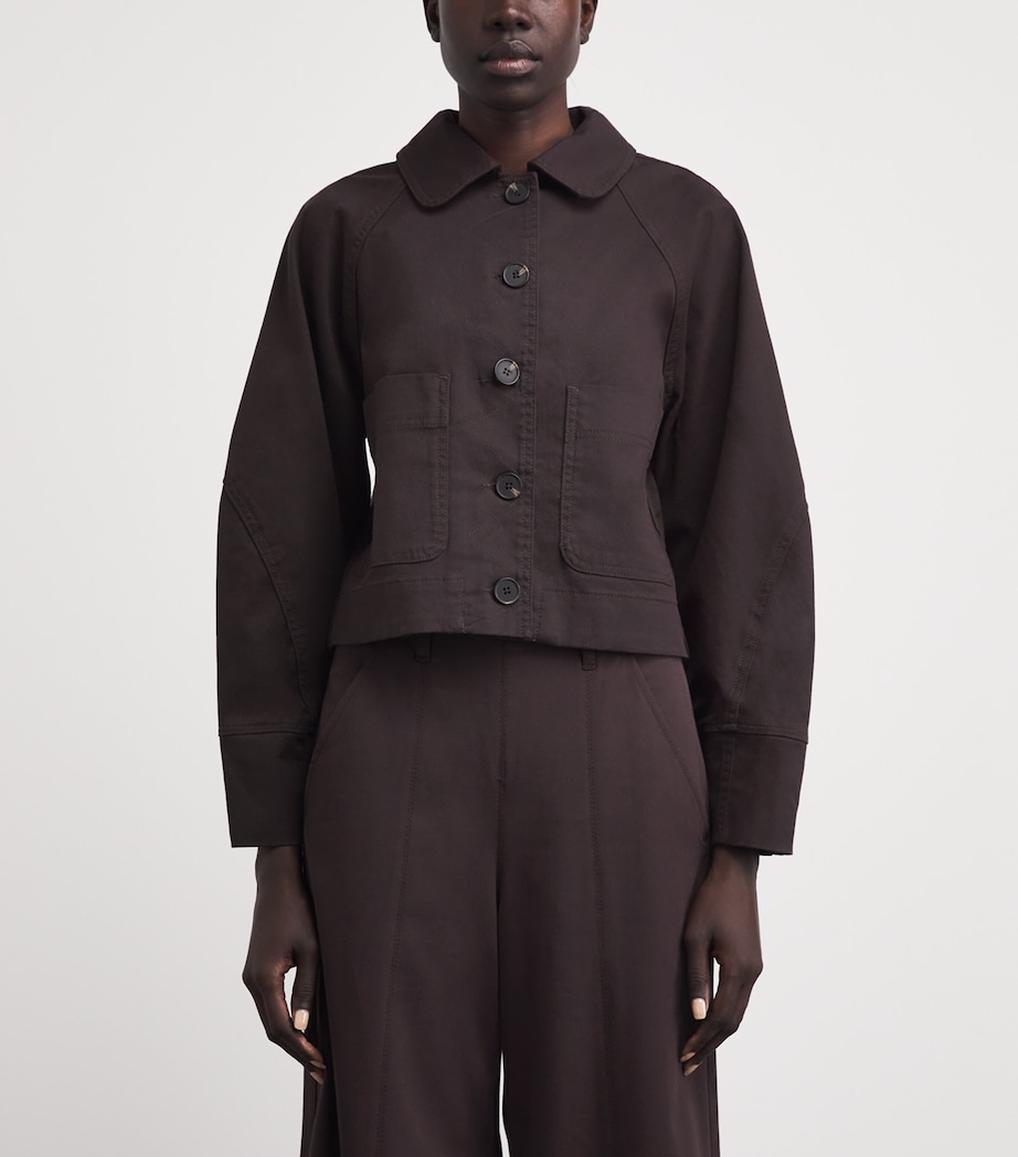 ME+EM Womens Stretch-Cotton Cocoon-Sleeve Jacket Cocoa Brown Image 4