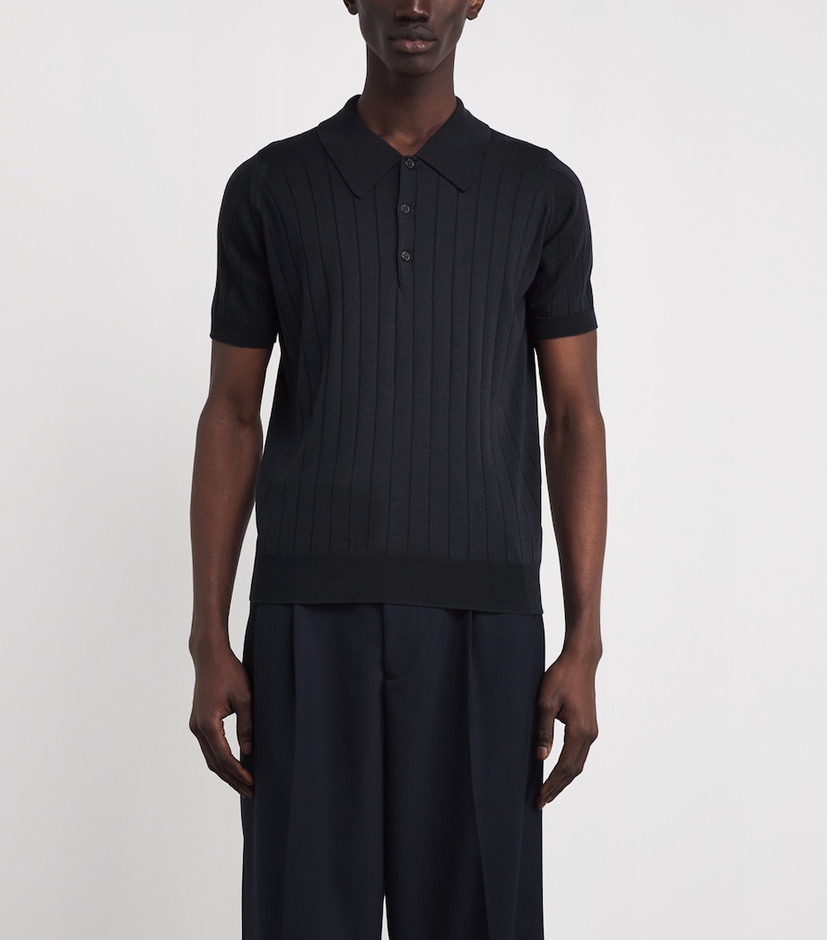 Wool-Cotton Ribbed Williams Polo Shirt NAVY Image 3