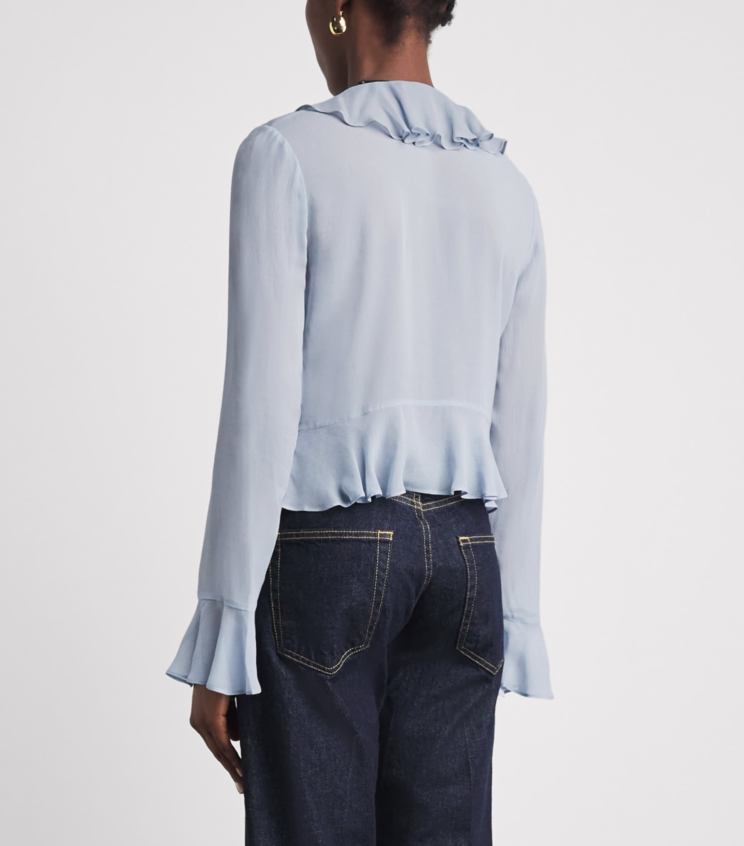 PAIGE Womens Peplum Getty Blouse Stardust Blue Image 5