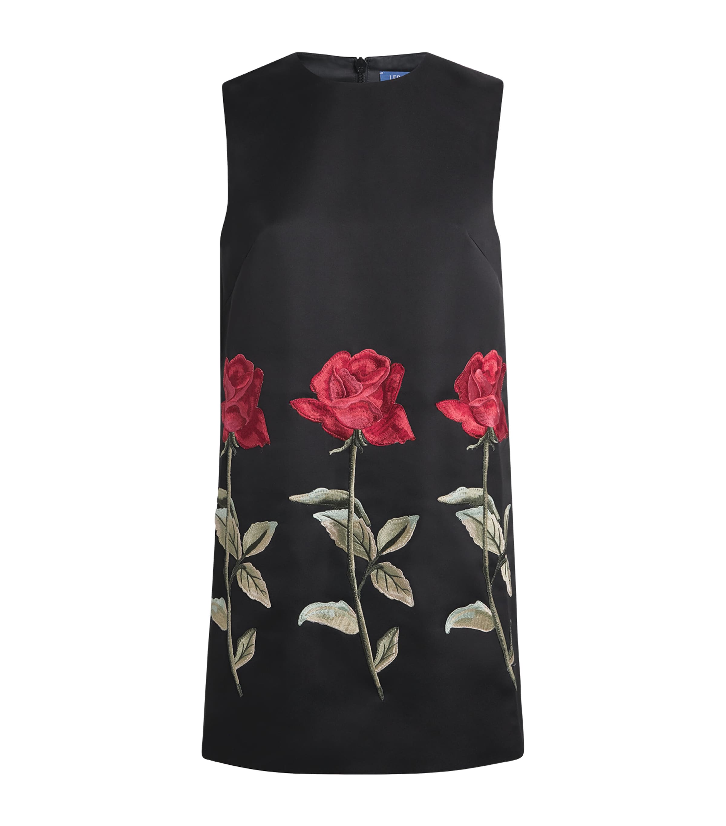 LEO LIN Womens Satin Embroidered Yvonne Mini Dress Ebony Image 1