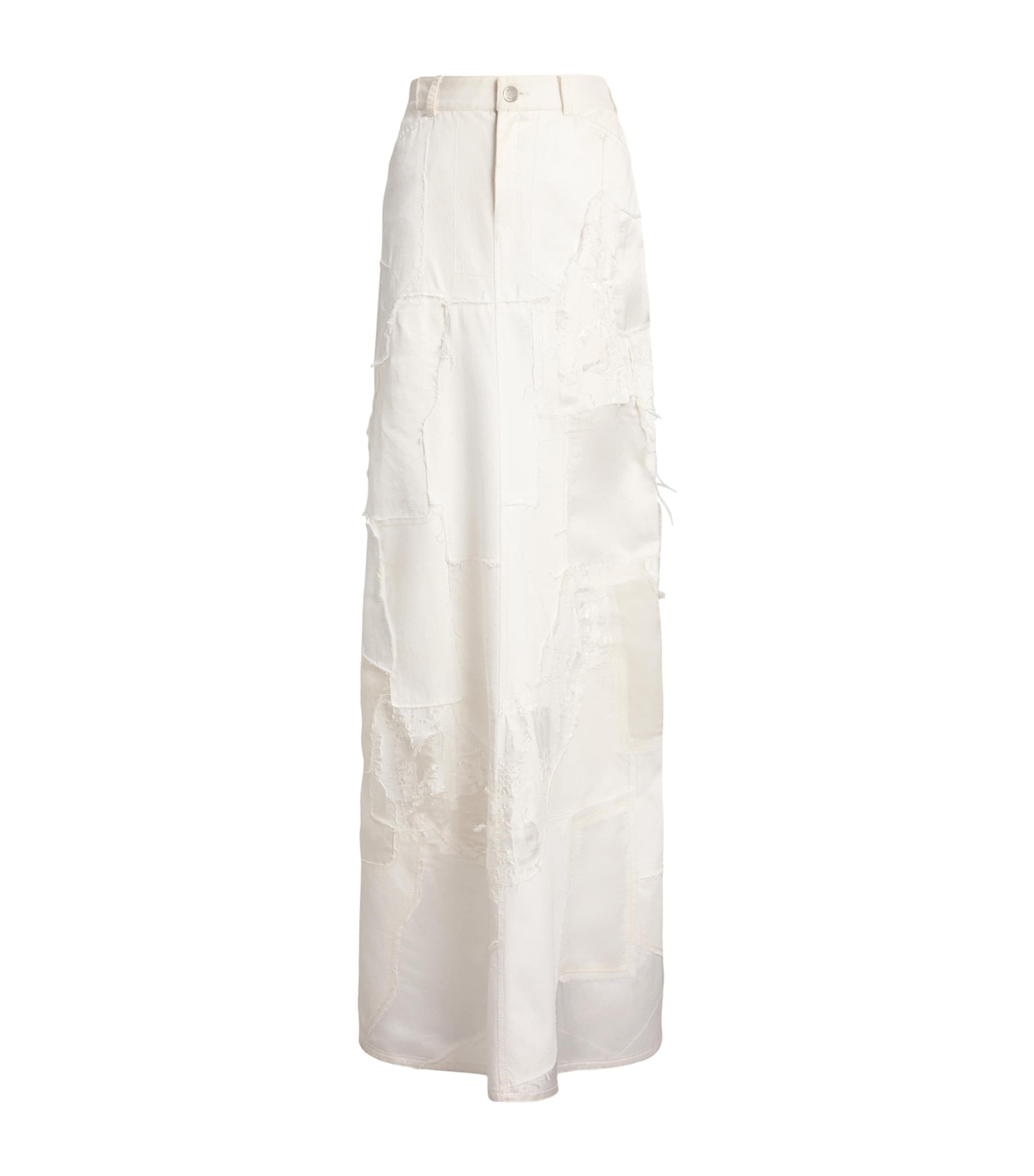 Ralph Lauren Collection Womens Denim Patchwork Maxi Skirt Ivory Mosiac Image 1