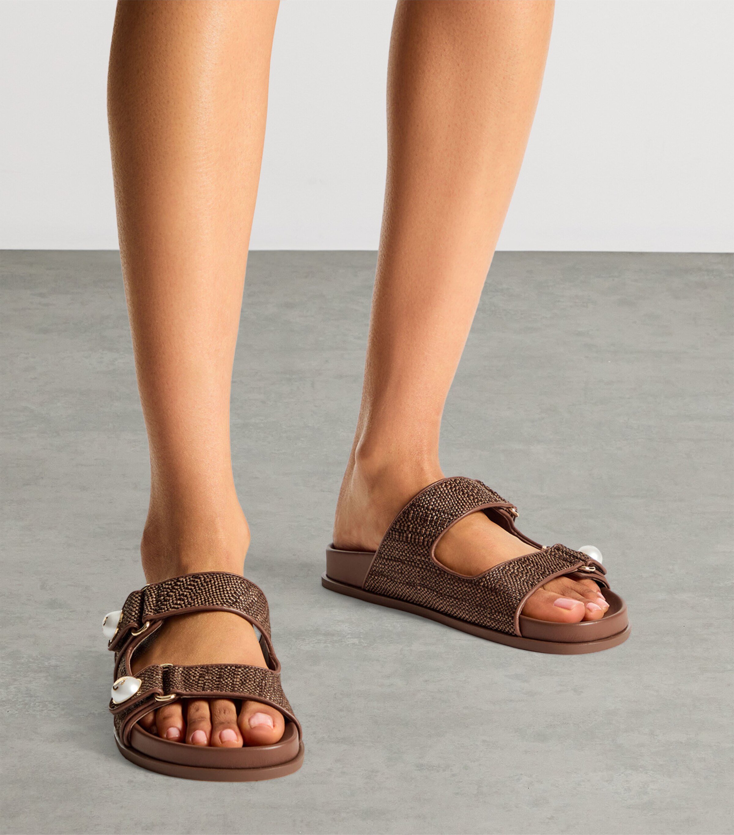 Jimmy Choo Fayence Raffia Flat Sandals Tan Image 2
