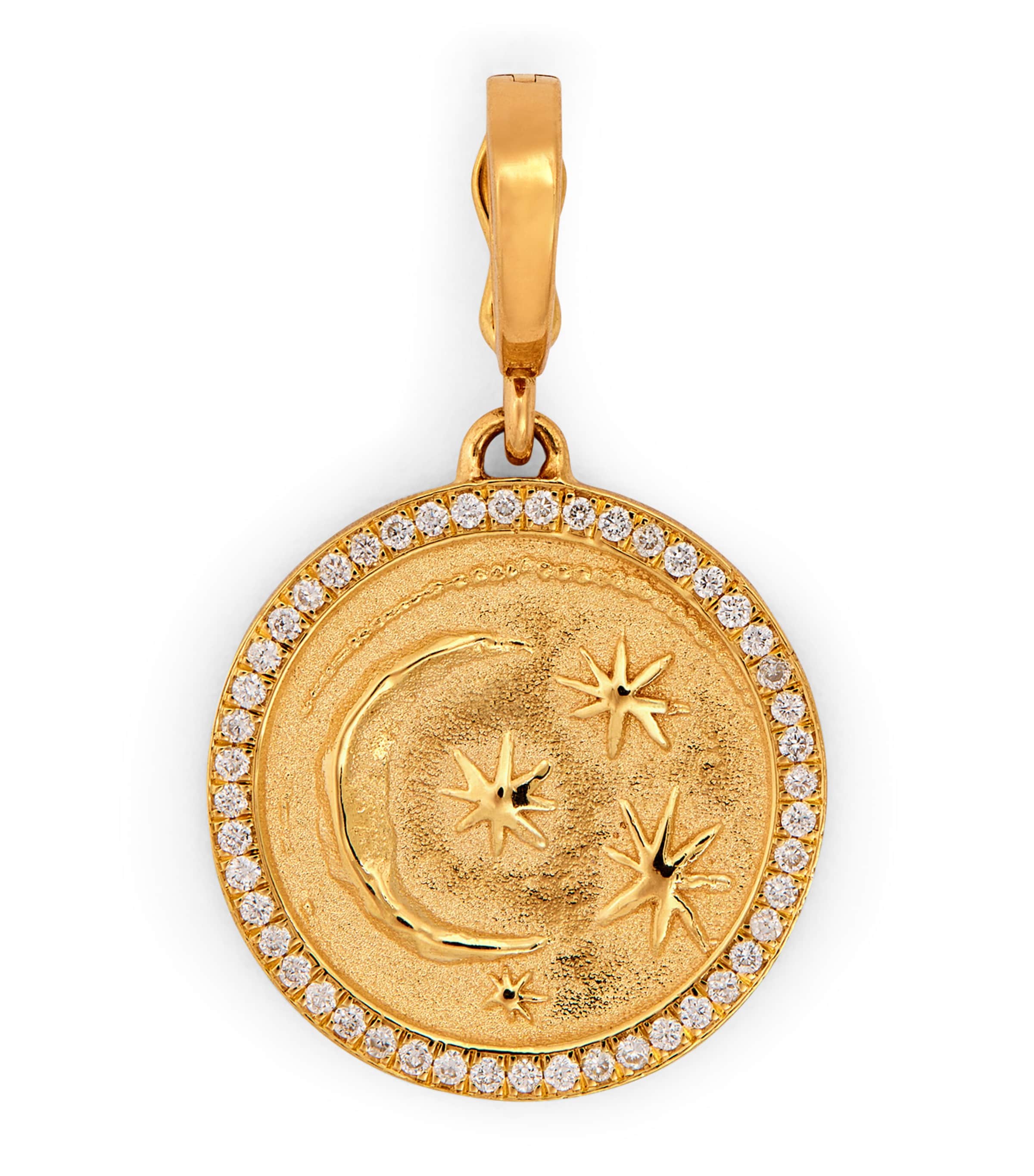 Azlee Small Yellow Gold And Diamond Cosmic Coin Charm In Gold