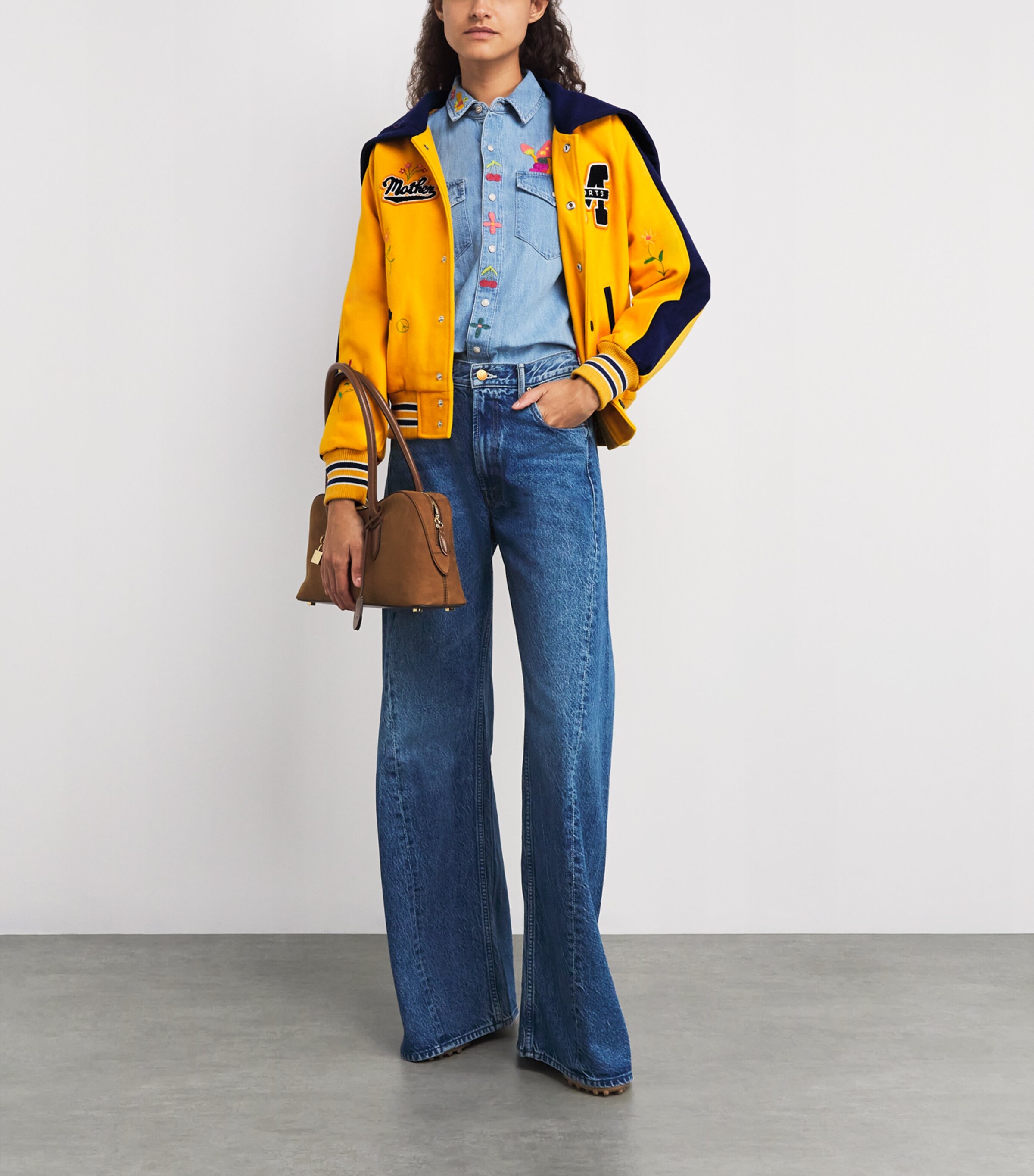 MOTHER Womens The Split Hood Team Spirit Bomber Jacket Drop Out Image 2