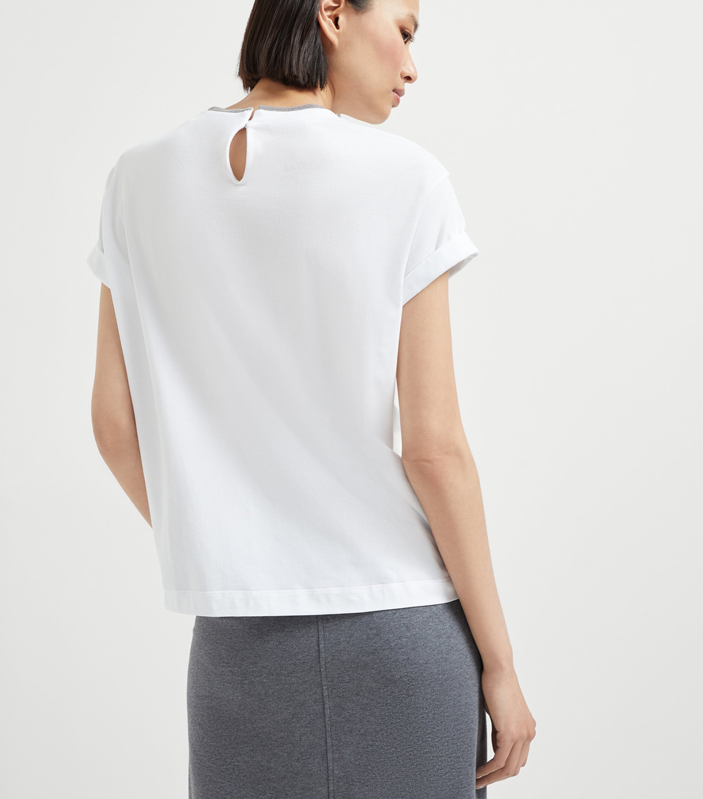 Brunello Cucinelli Womens Stretch-Cotton Monili-Detail T-Shirt Image 3