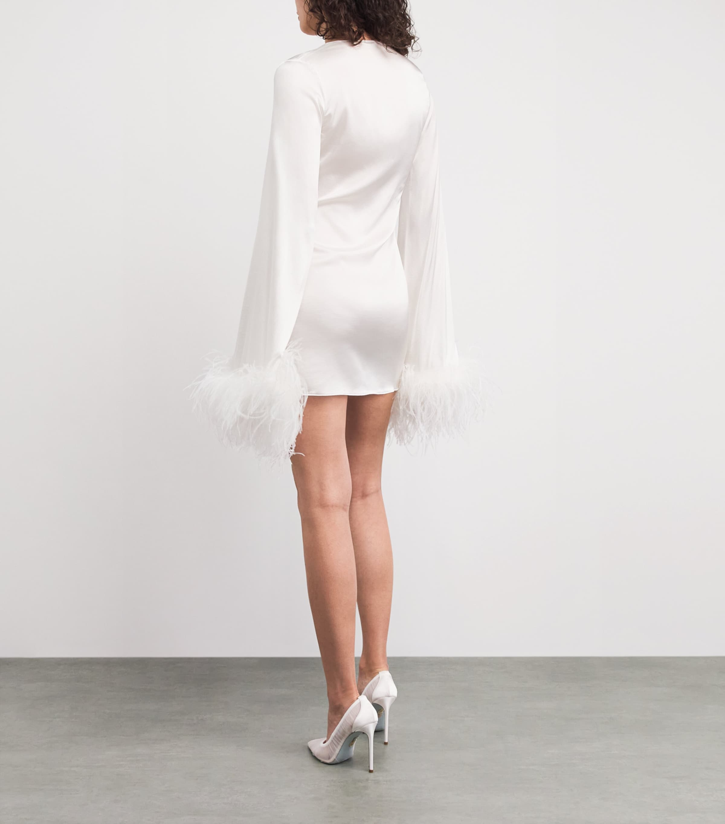 Oséree Womens Feather-Trim Kaftan Mini Dress Pearl Image 4