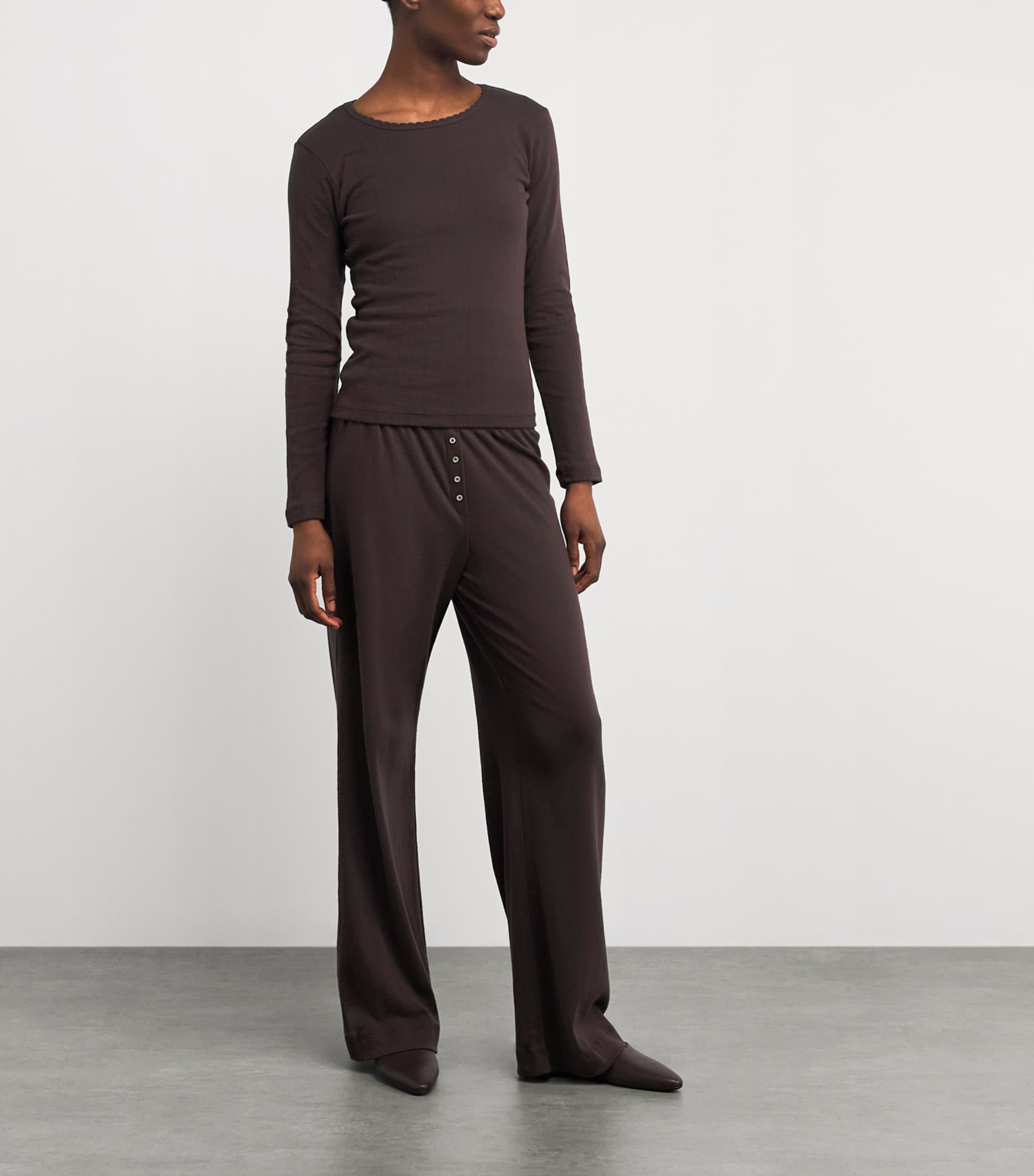 Cotton Pointelle T-Shirt CHOCO Image 2