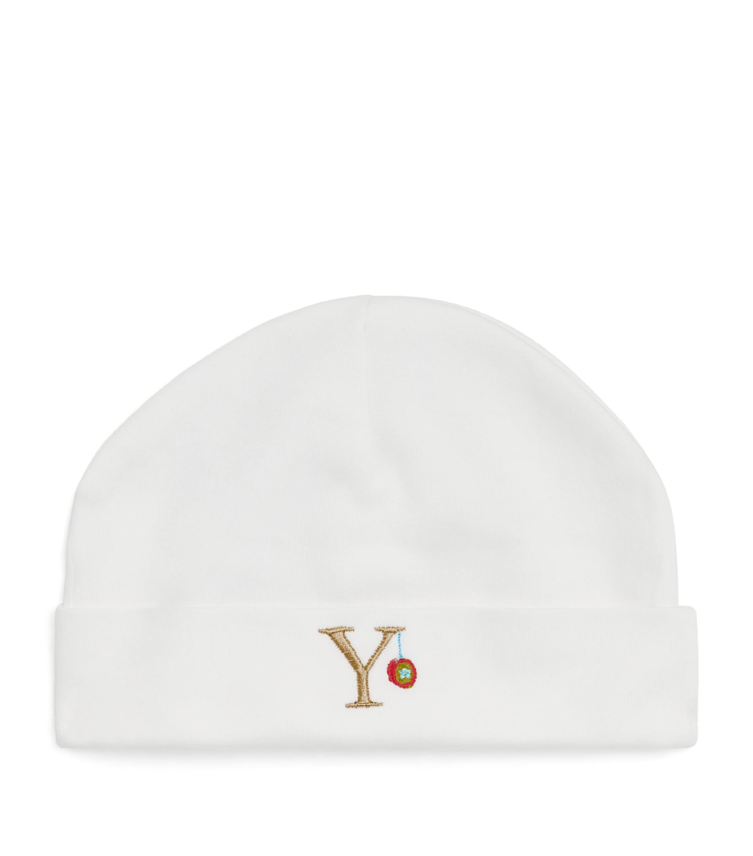 PAINT MY DREAMS Cotton Embroidered ‘Y’ Beanie White Image 1