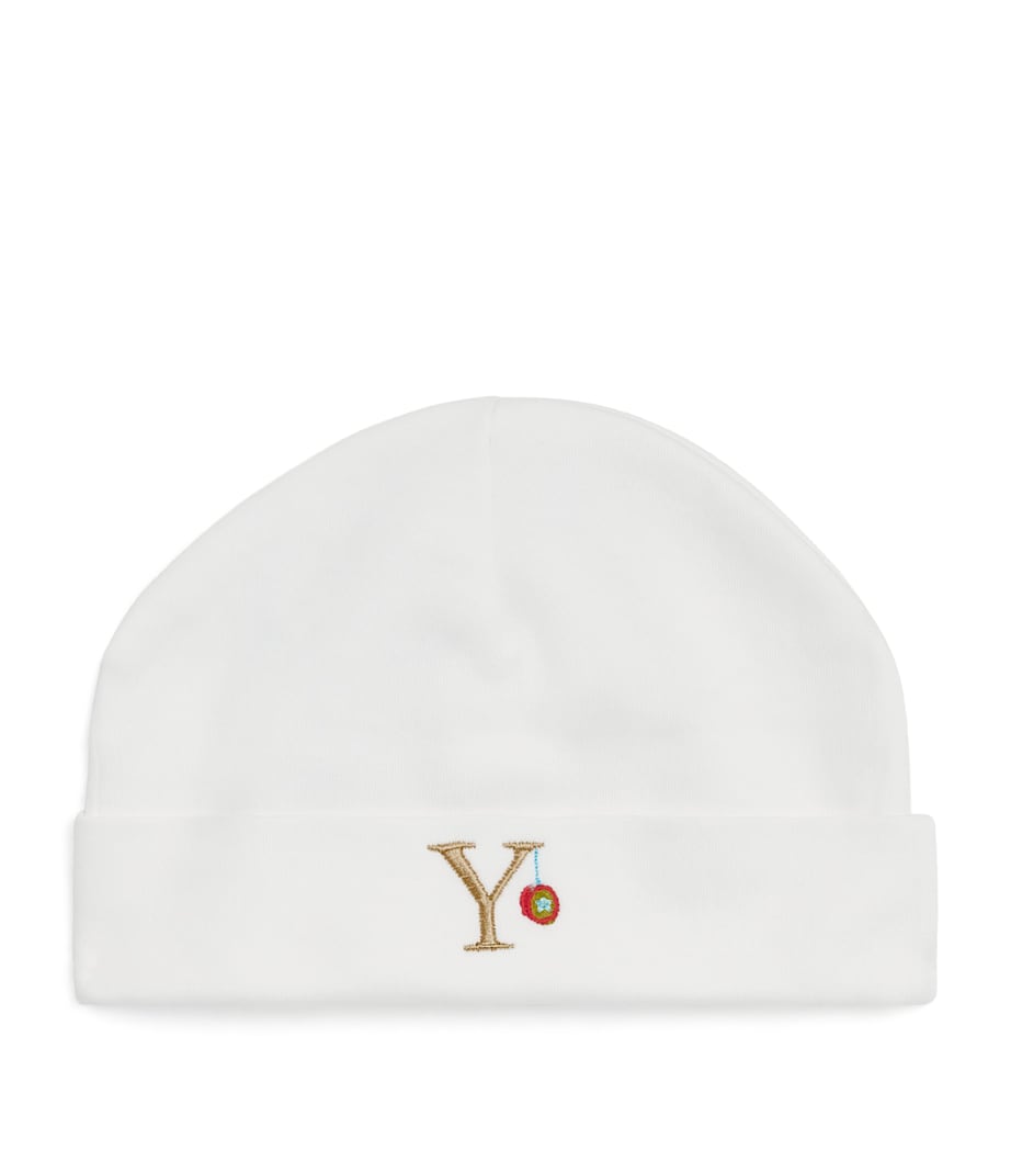 PAINT MY DREAMS Cotton Embroidered ‘Y’ Beanie White Image 1
