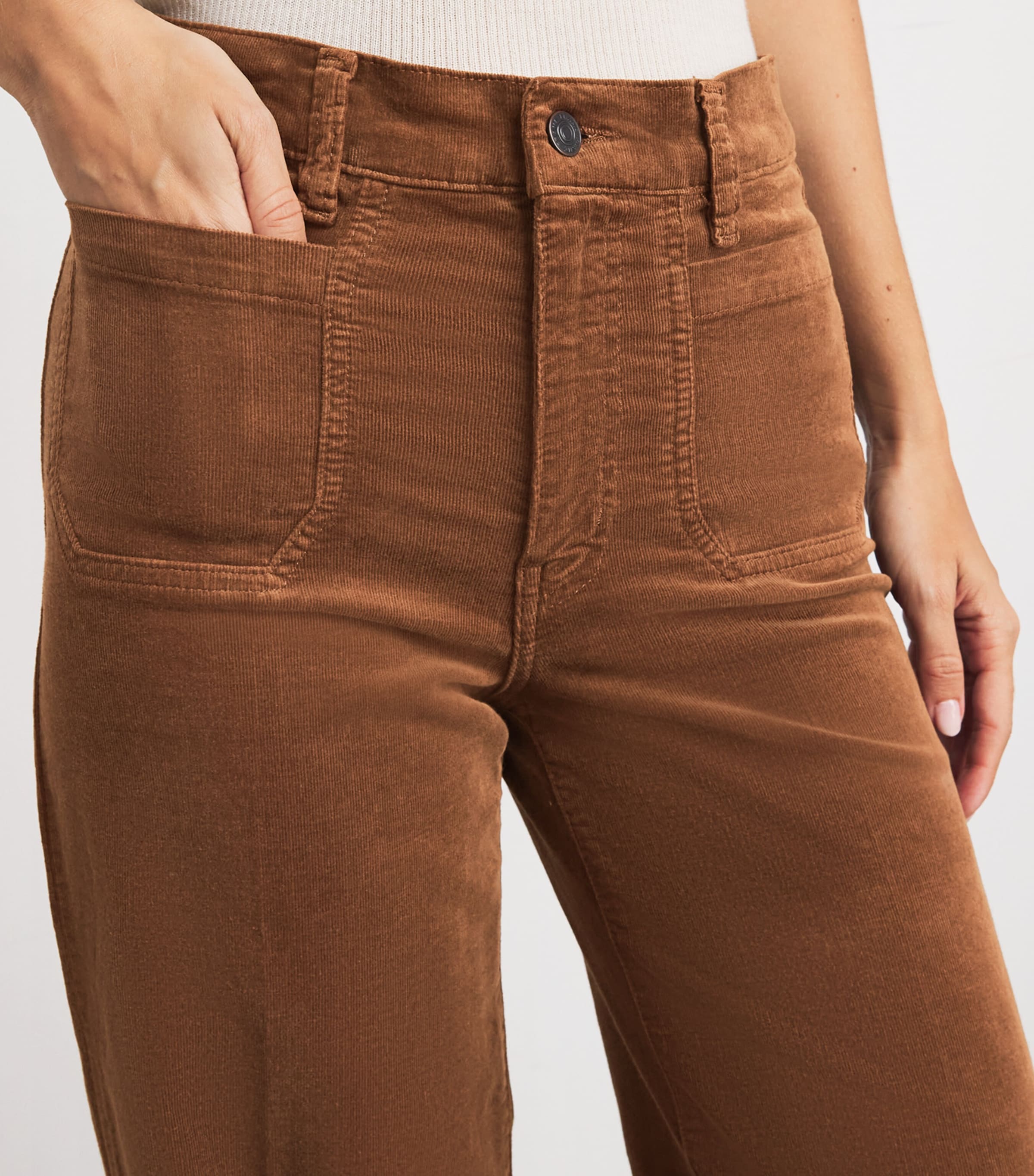 FRAME Womens Corduroy Le Slim Palazzo Trousers Maple Brown Image 6
