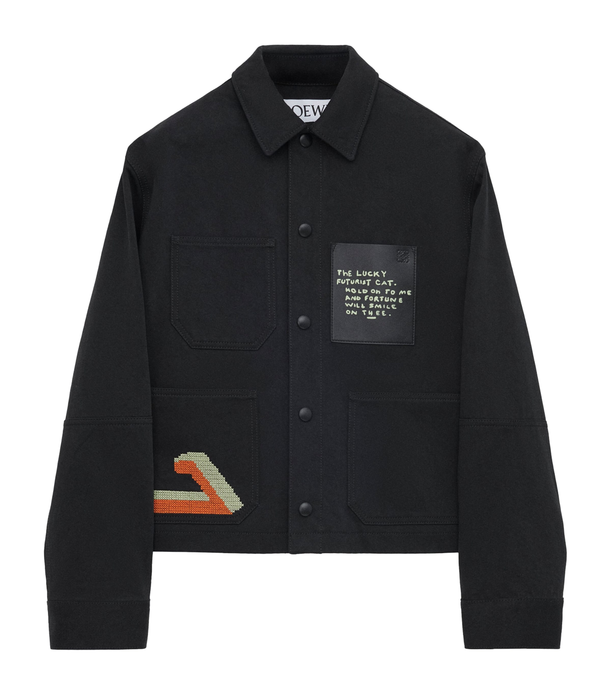 Loewe Cotton Satin Embroidered Jacket In Black