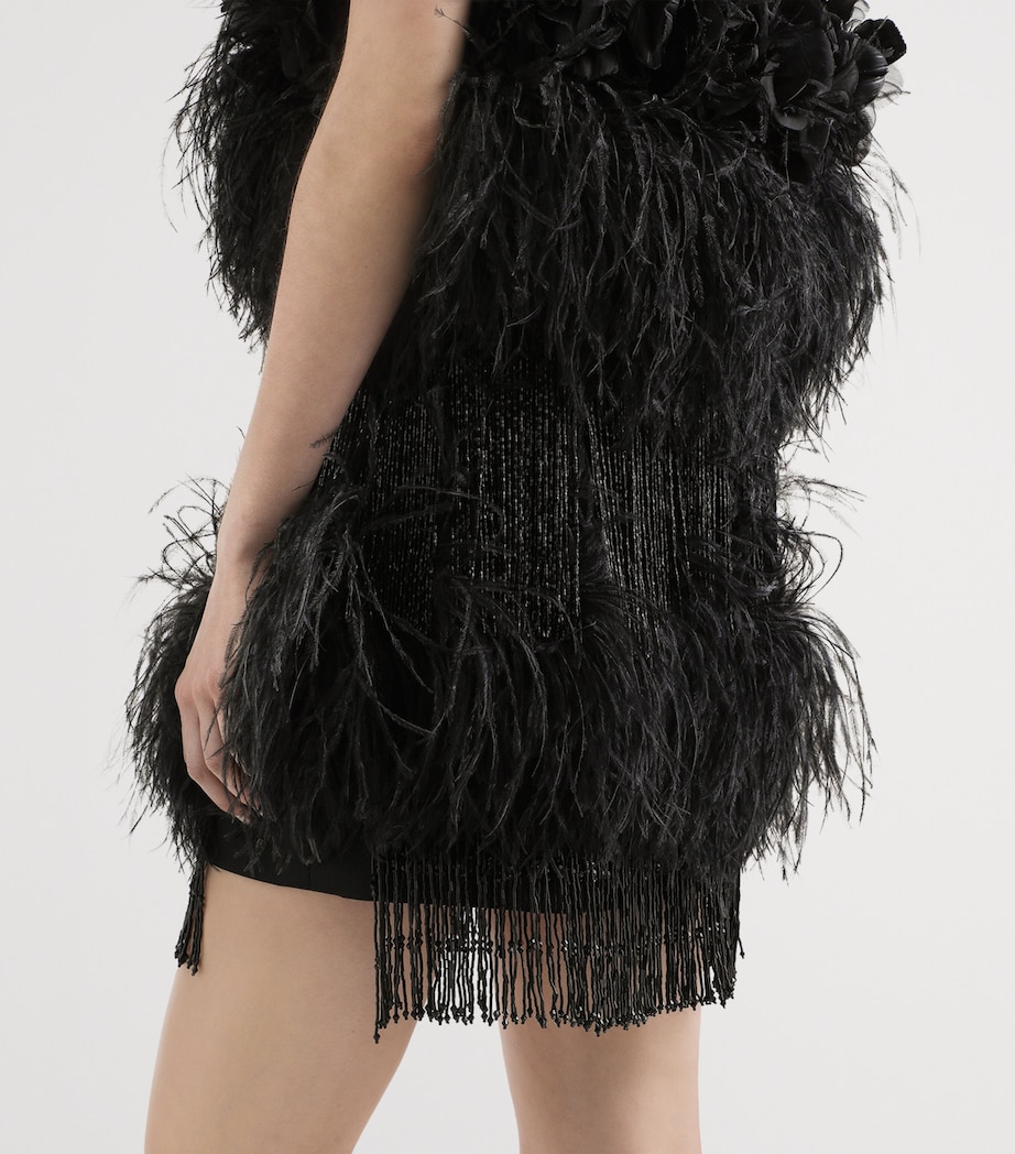 Feather-Trim Beaded Mini Dress N0000-BLACK Image 5