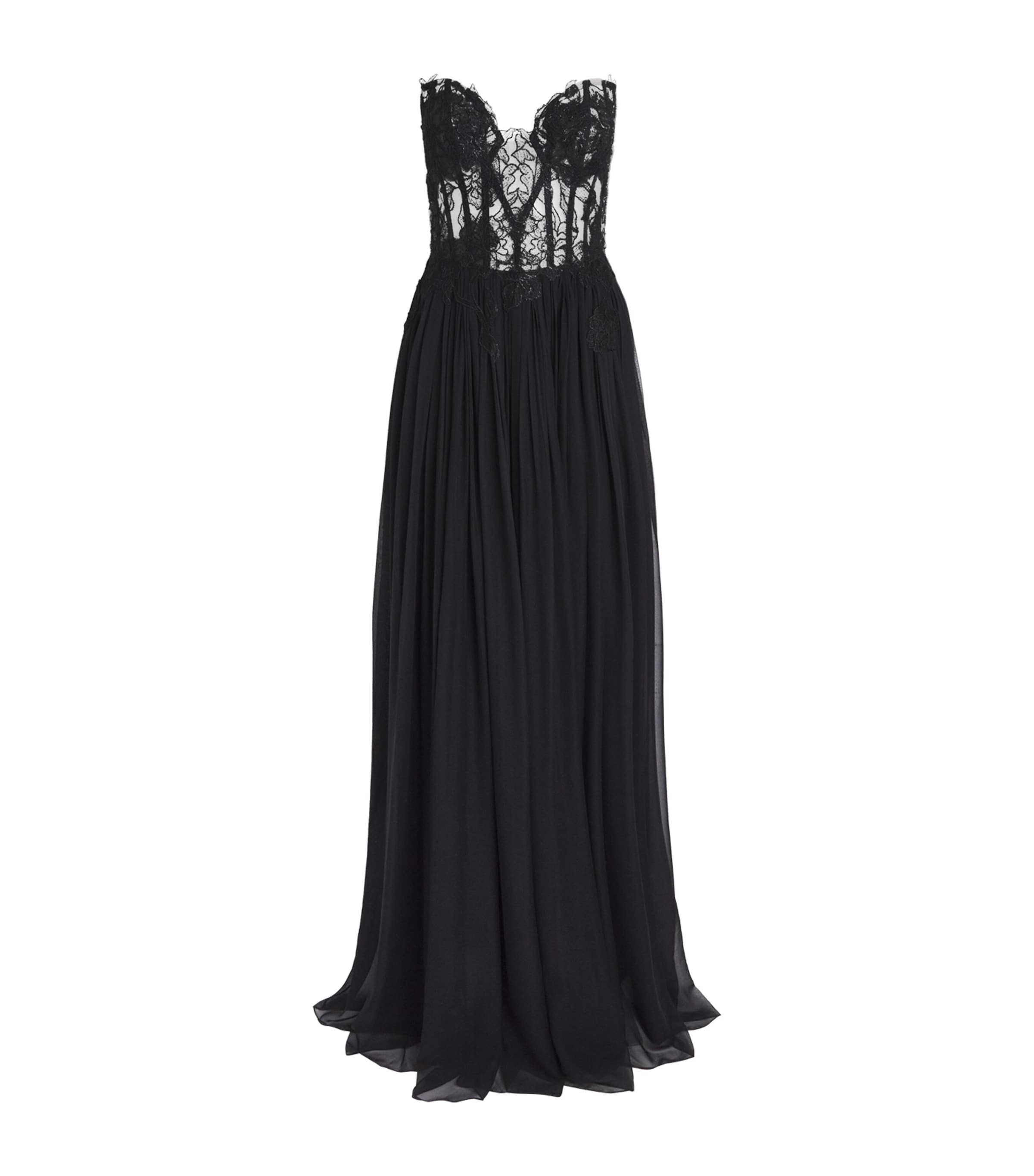 Pamella Roland Womens Silk-Lace Corseted Gown Black Image 1