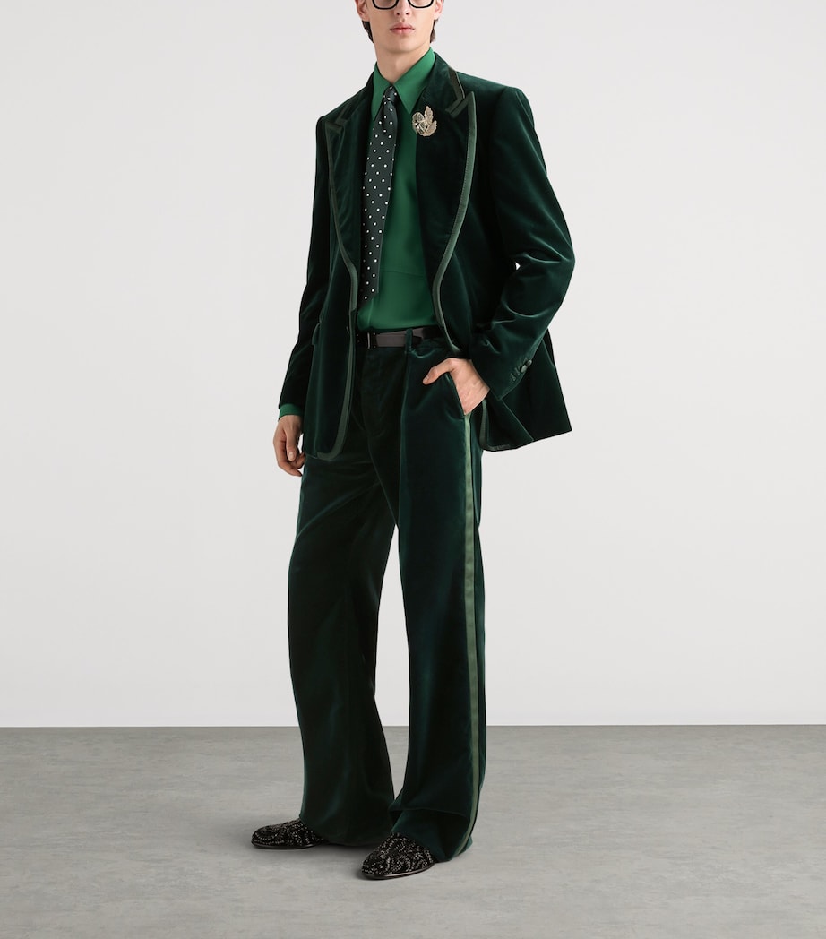 Dolce&Gabbana Mens Velvet Wide-Leg Trousers Dark Green Image 2