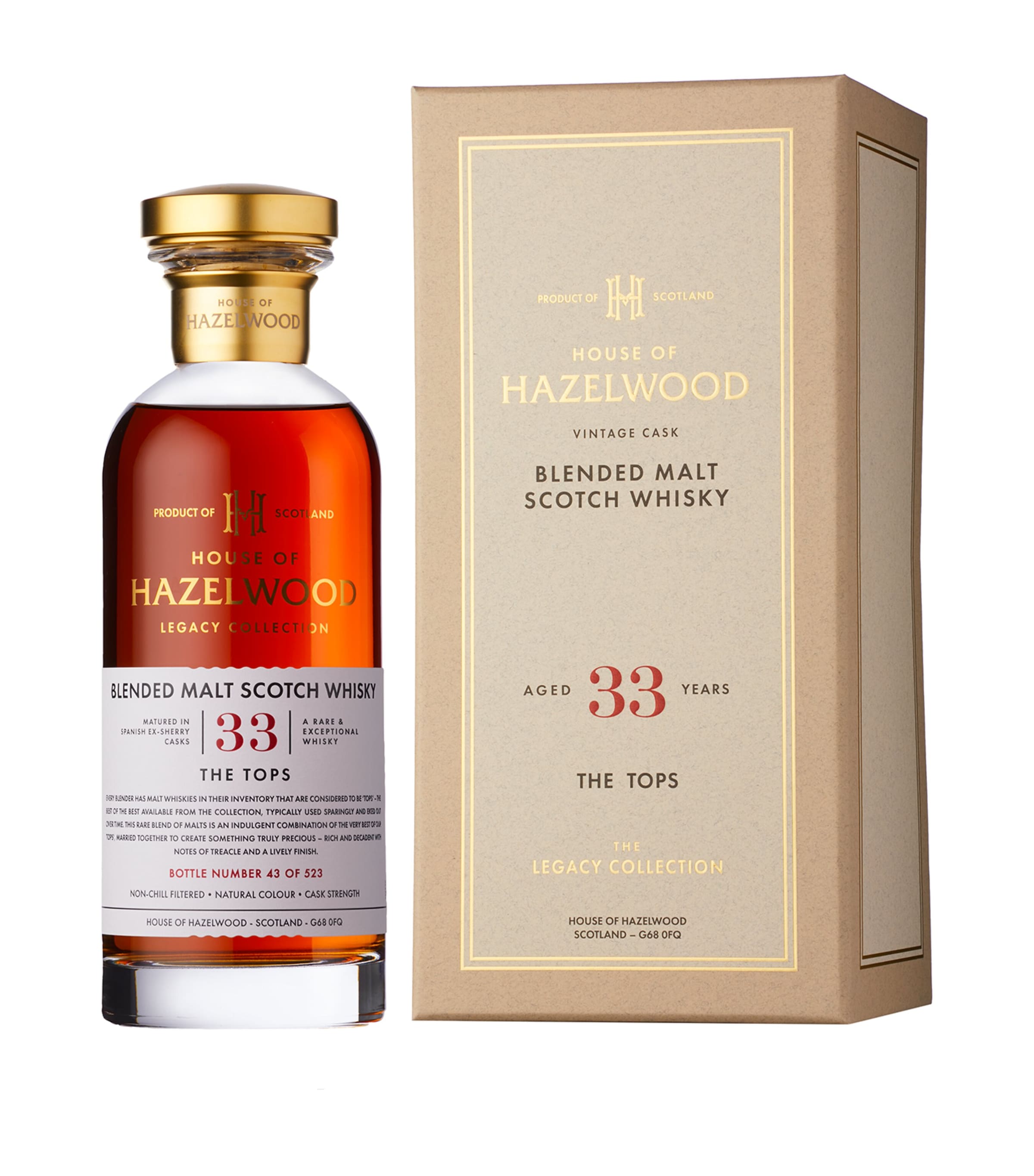 House of Hazelwood The Tops 33-Year-Old Speyside Blended Malt Scotch Whisky (70cl) Image 1