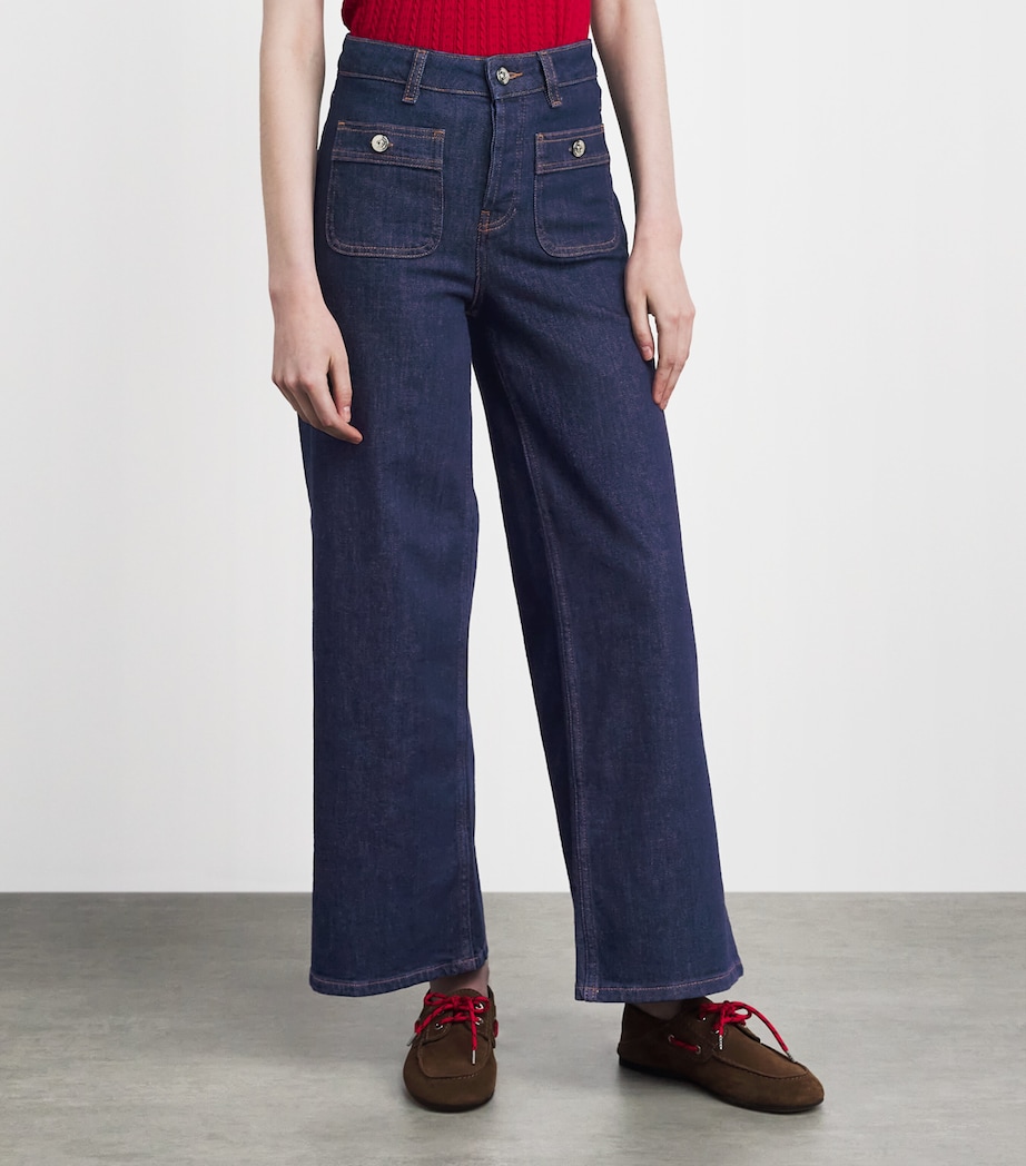 Maje Womens Patch-Pockets Flared Jeans Navy Image 4