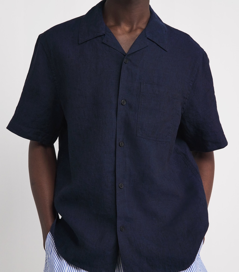 Wax London Mens Linen Short-Sleeve Didcot Shirt Navy Image 3