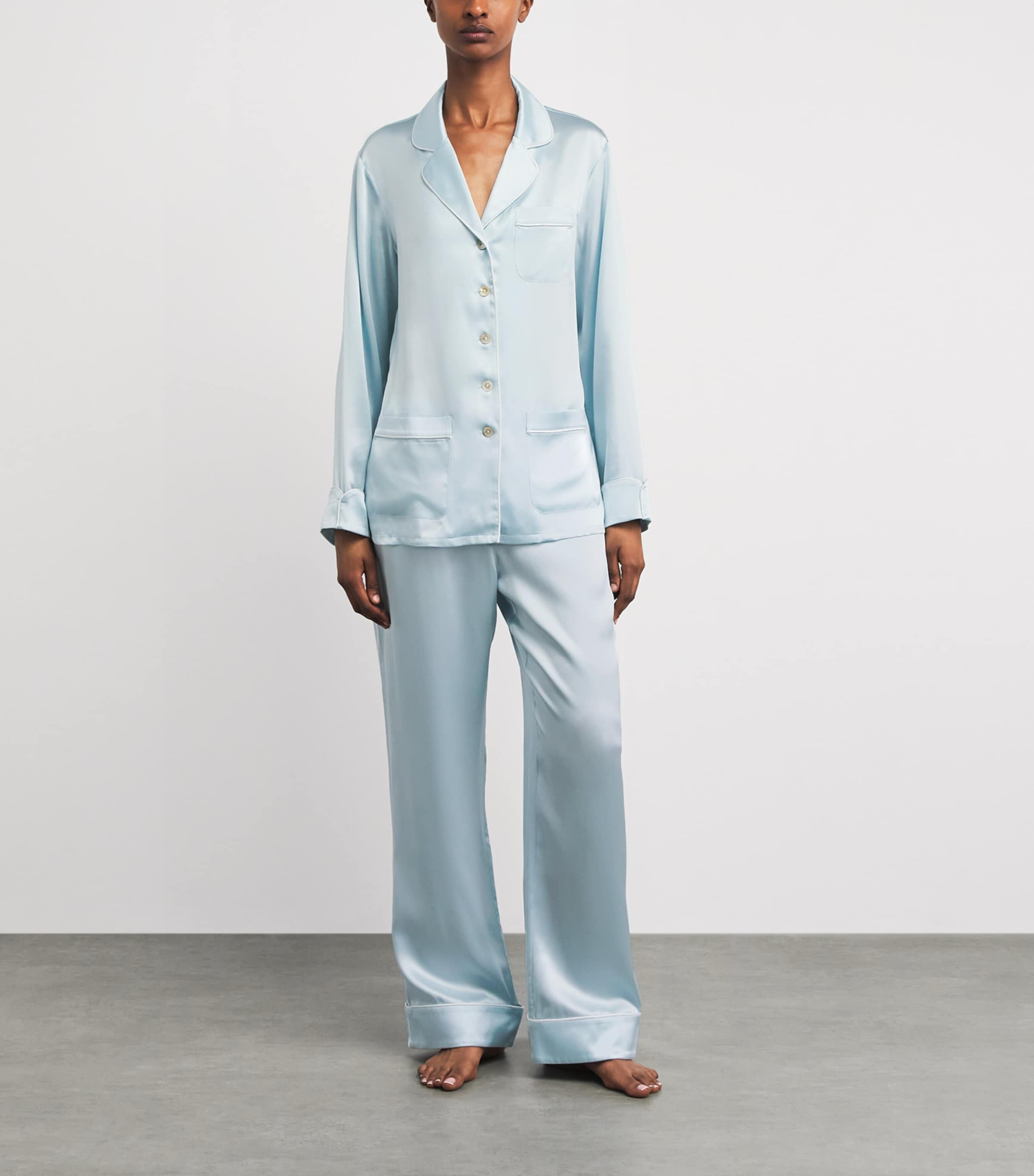 Olivia von Halle Womens Silk Coco Pyjama Set Powder Blue Image 2