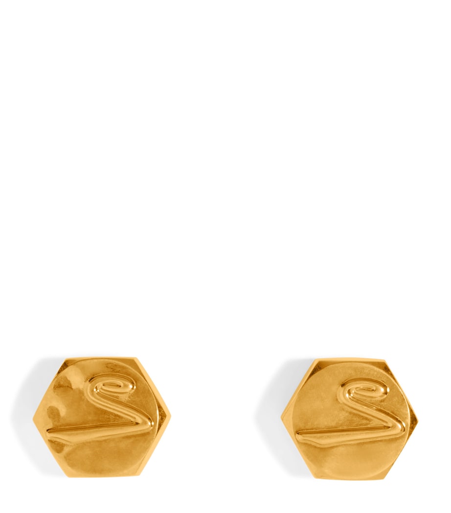 Embossed Bolt Stud Earrings 001 GOLD Image 1