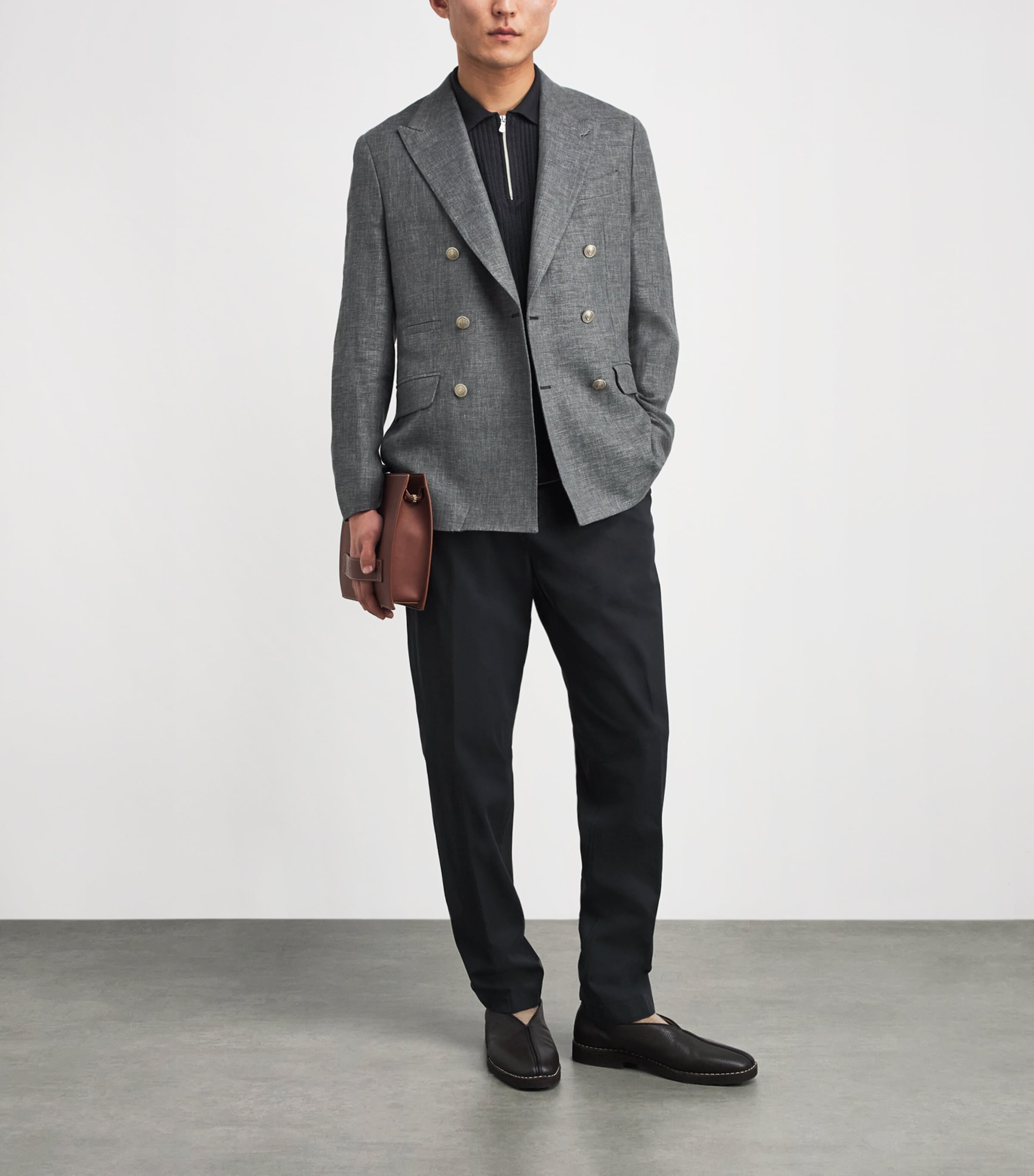 Eleventy Mens Stretch-Cotton Relaxed Trousers Nero Image 2