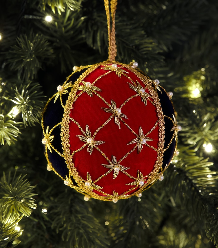 Harrods Velvet Embroidered-Star Bauble Red/blue/gold Image 3