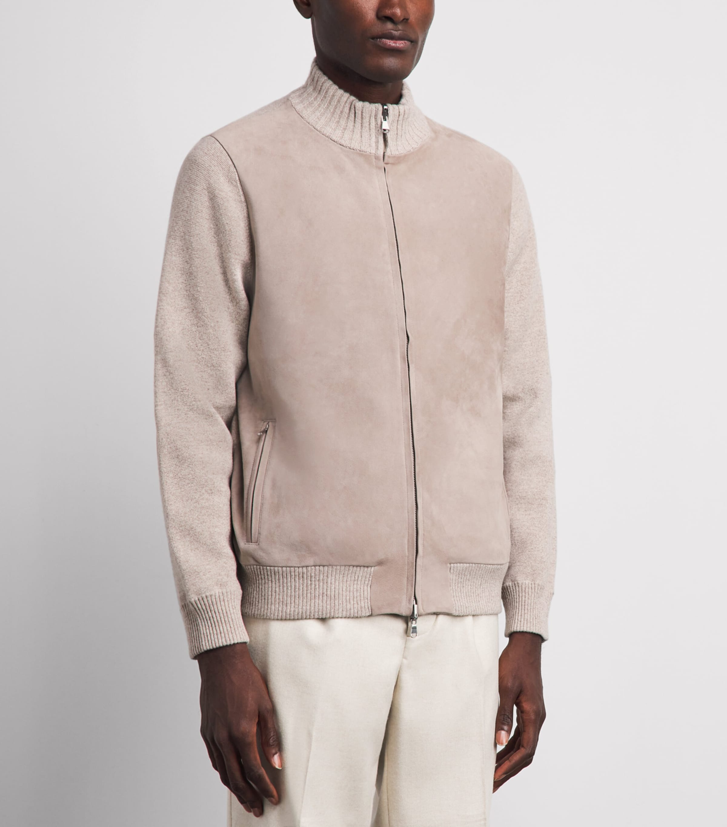 N.Peal Mens Suede-Trim Cashmere Davos Jacket Toasted Sesame Suede Image 4