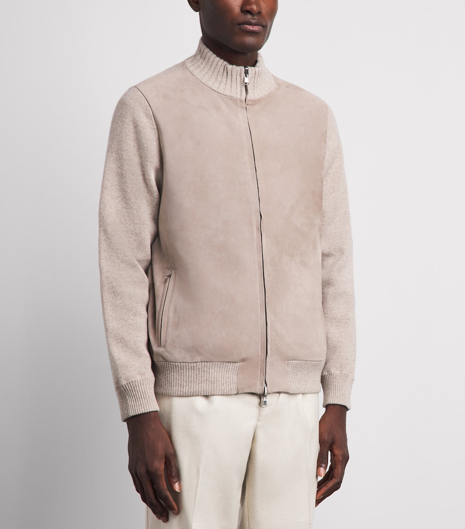 N.Peal Mens Suede-Trim Cashmere Davos Jacket Toasted Sesame Suede Image 4