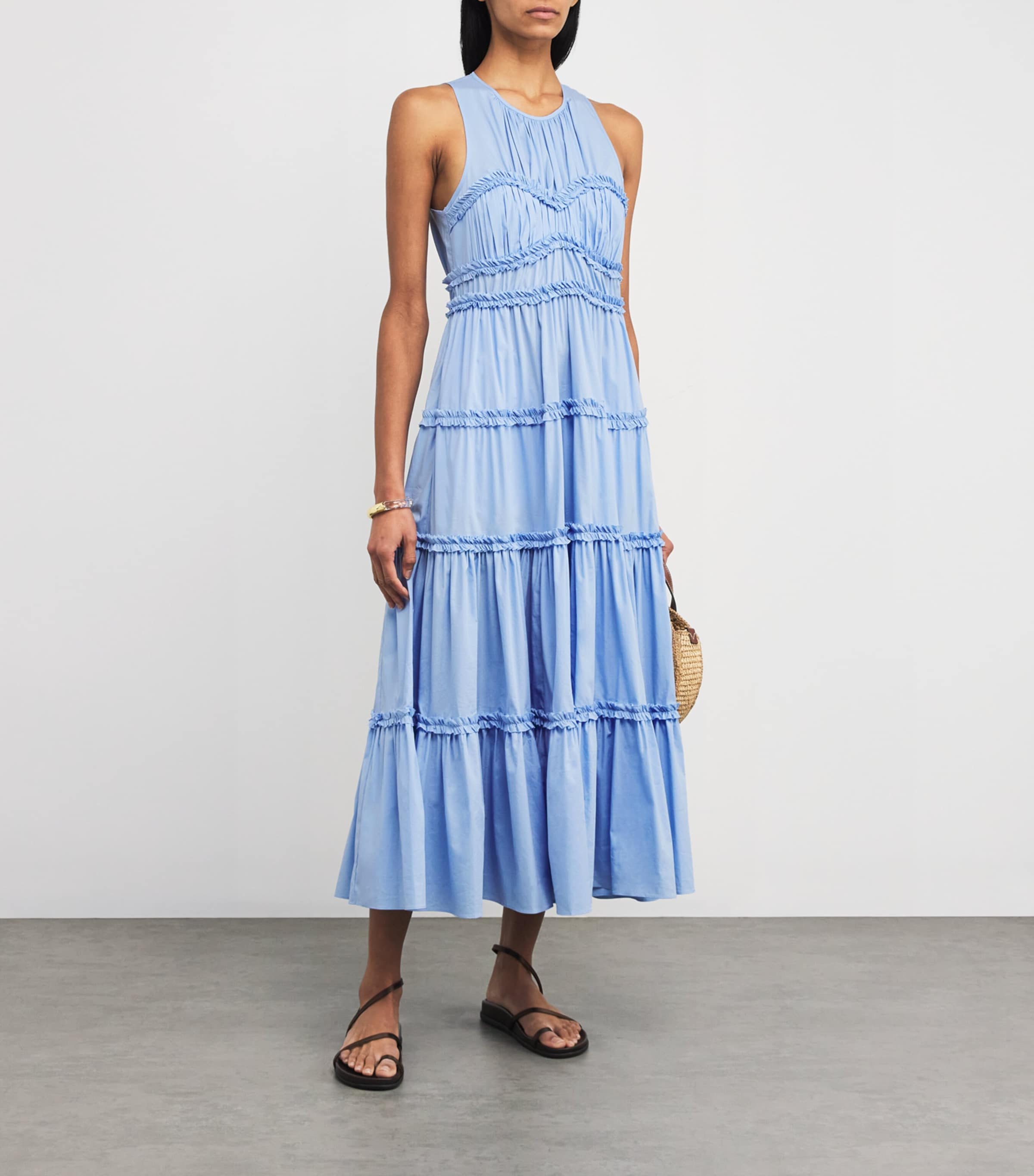 Cinq A Sept Womens Tiered Sirinna Midi Dress Blue Hydrangea Image 2