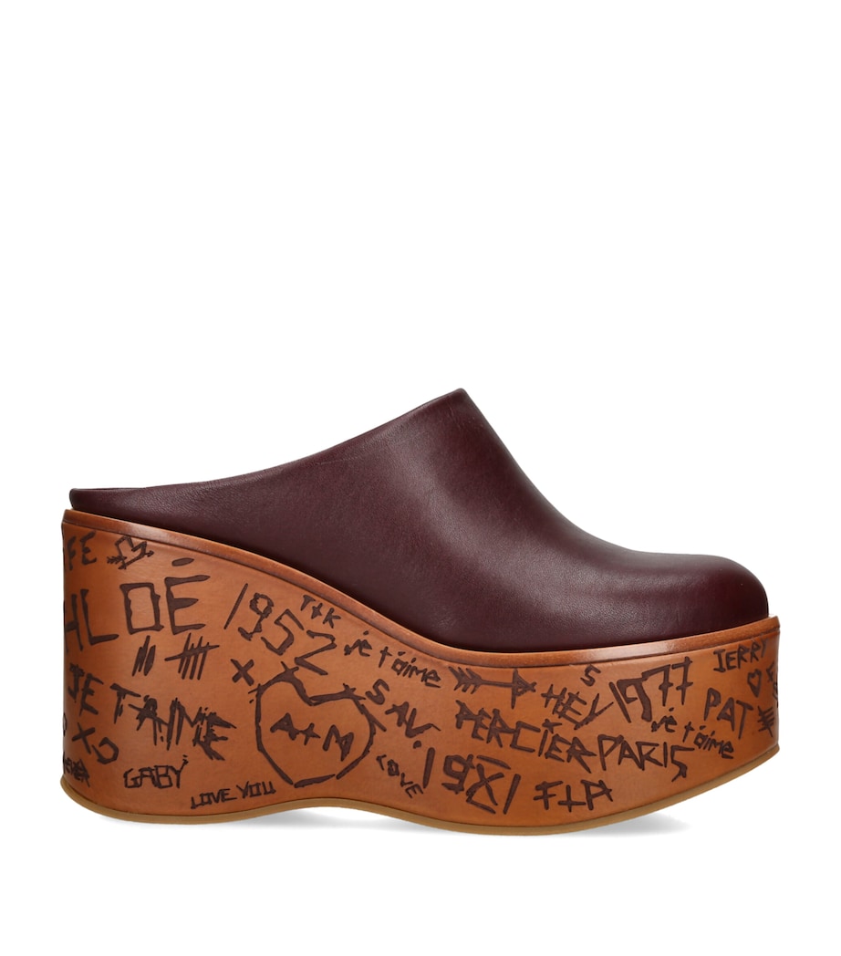 Chloé Leather Wedge Mules 80 Wine Image 1