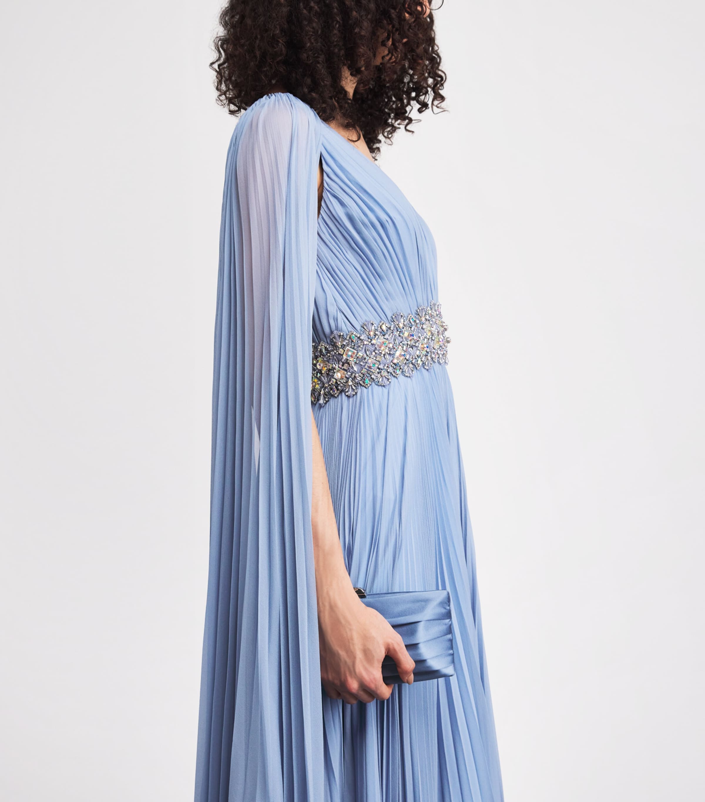 Jenny Packham Womens Silk Cape Fesco Gown Blue Slate Image 5