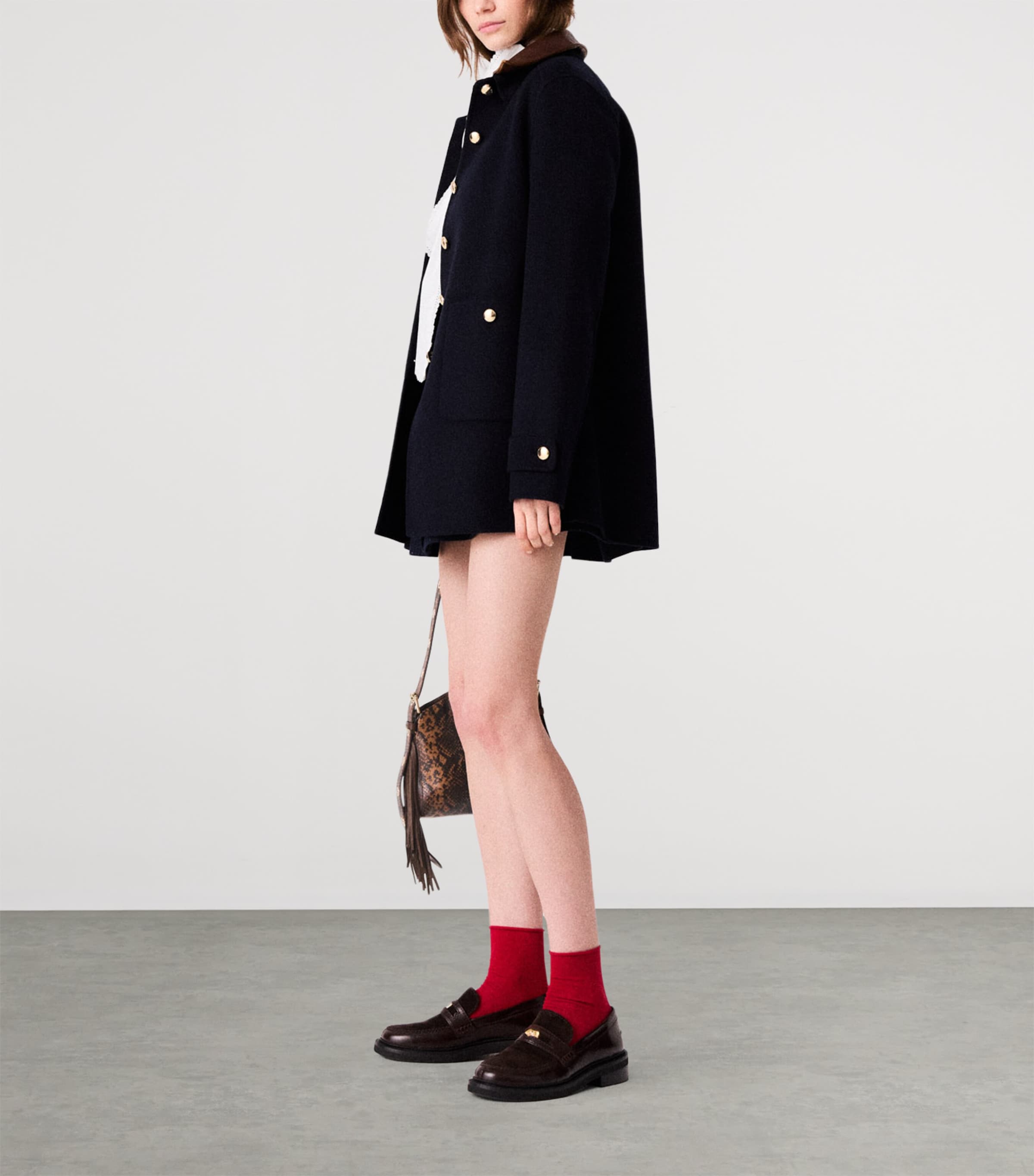 Maje Womens Wool-Blend Collared Jacket Navy Image 3