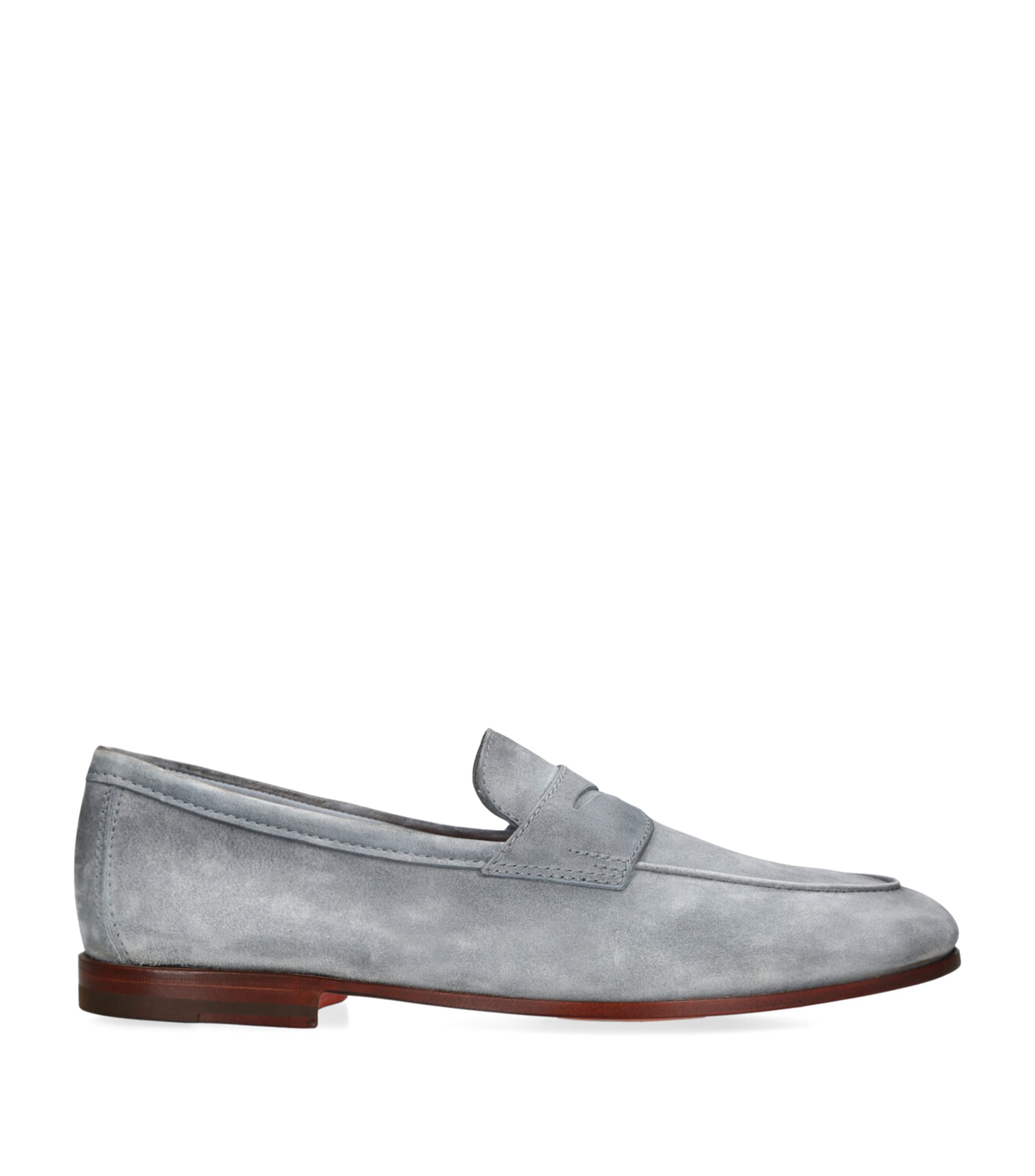 Santoni Suede Carlo Penny Loafers In Blue