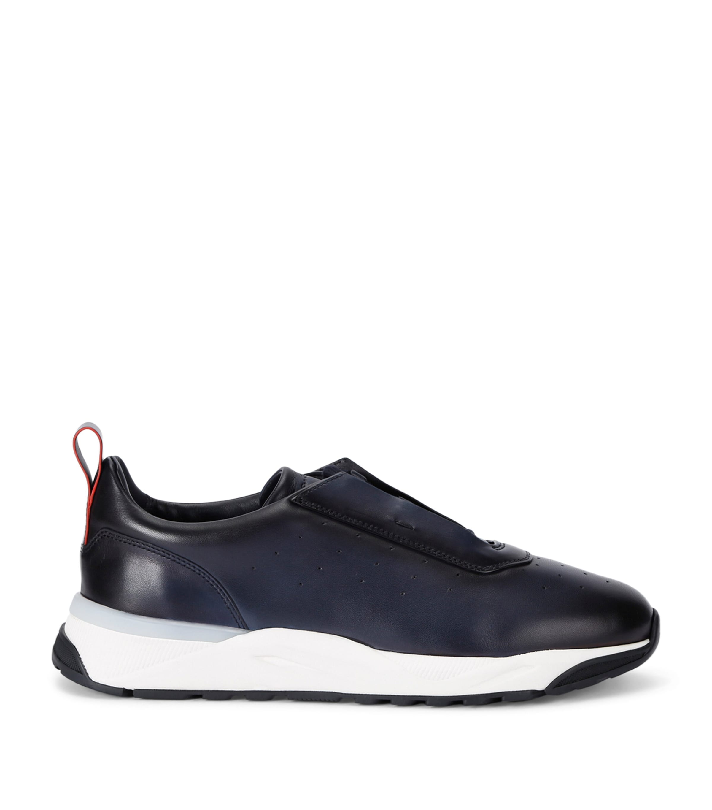Santoni Mens Navy Innova Perforated Leather Low-top Trainers In Navy