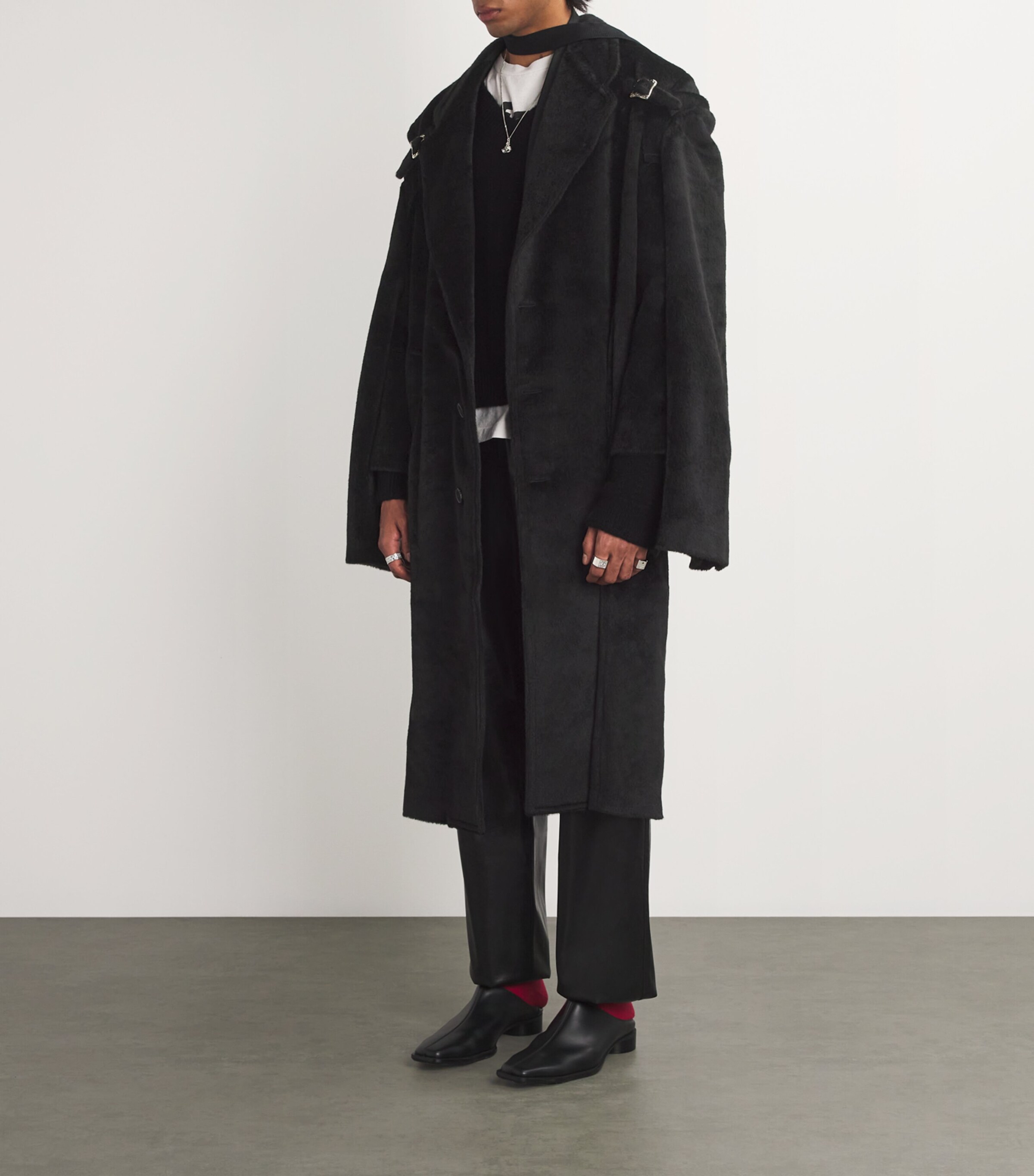 Enfants Riches Déprimés Mens Suri Alpaca-Wool Buckle-Detail Overcoat Black Image 2