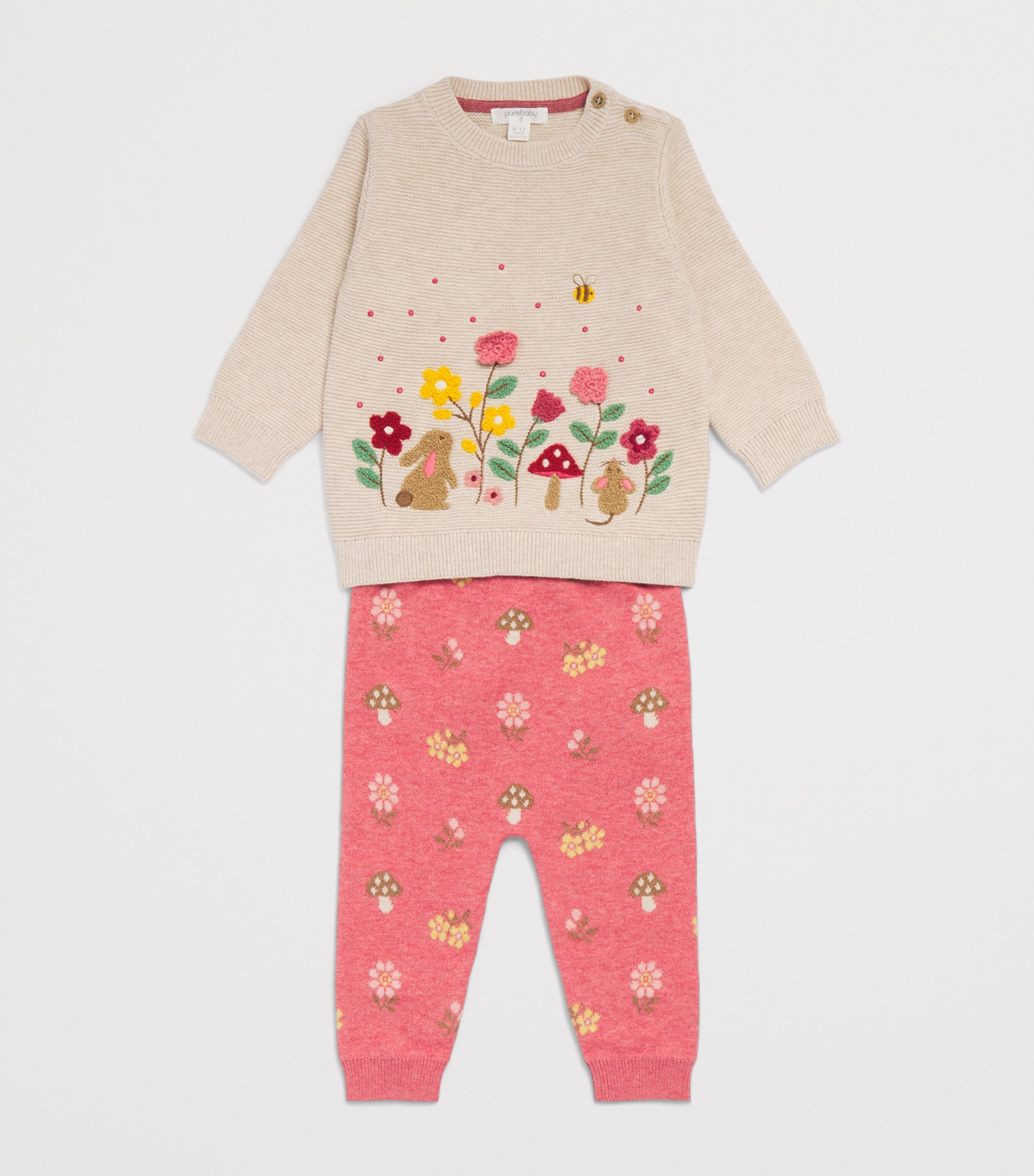 Purebaby Cotton-Wool Magic Forest Sweatpants (0-18 Months) Toadj Toadstl Jquard Image 3
