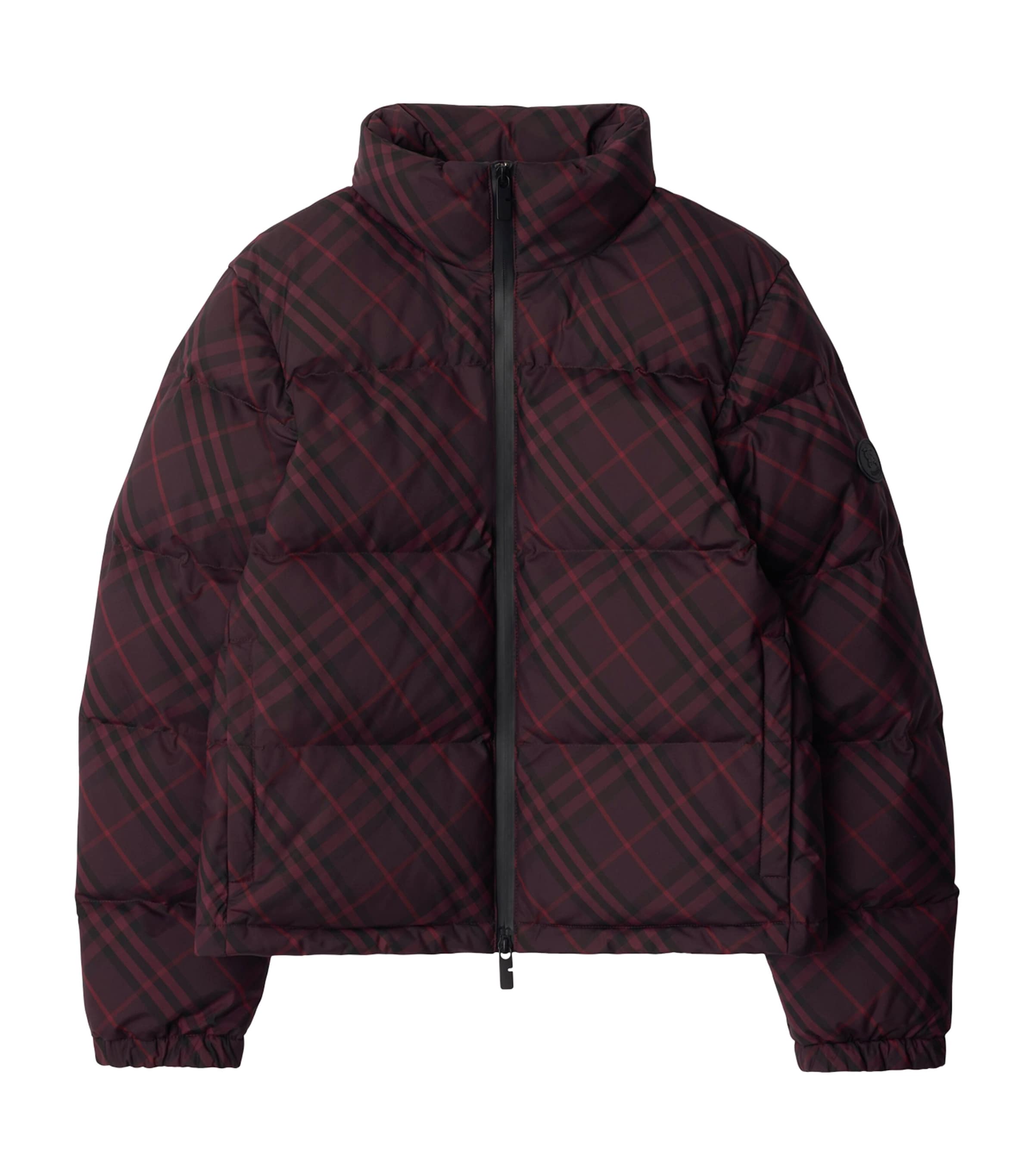 Burberry Womens Check Print Puffer Jacket Wine Ip Check Image 1