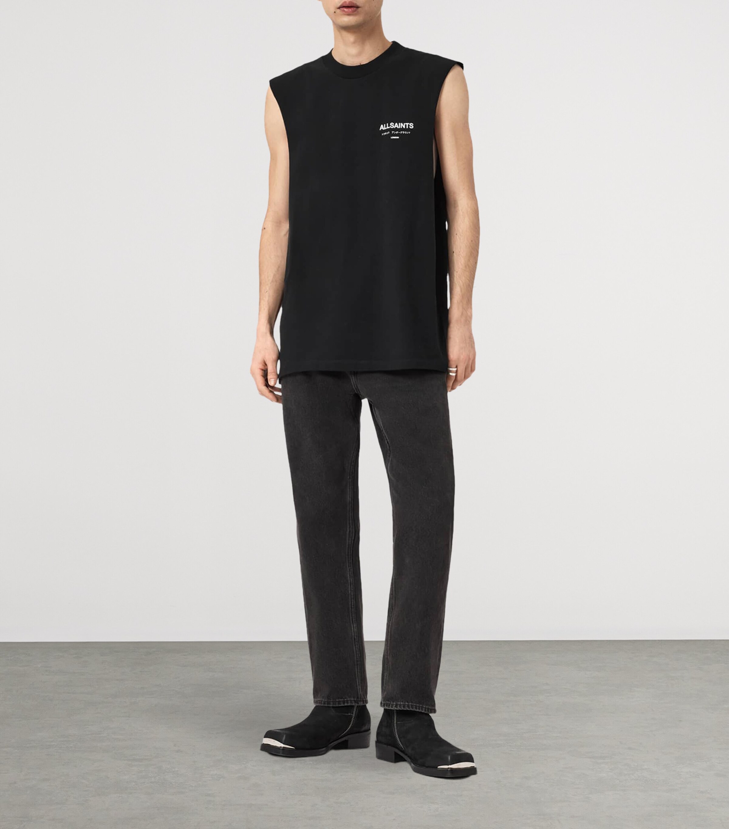AllSaints Mens Cotton Underground Tank Top Jet Black Image 7