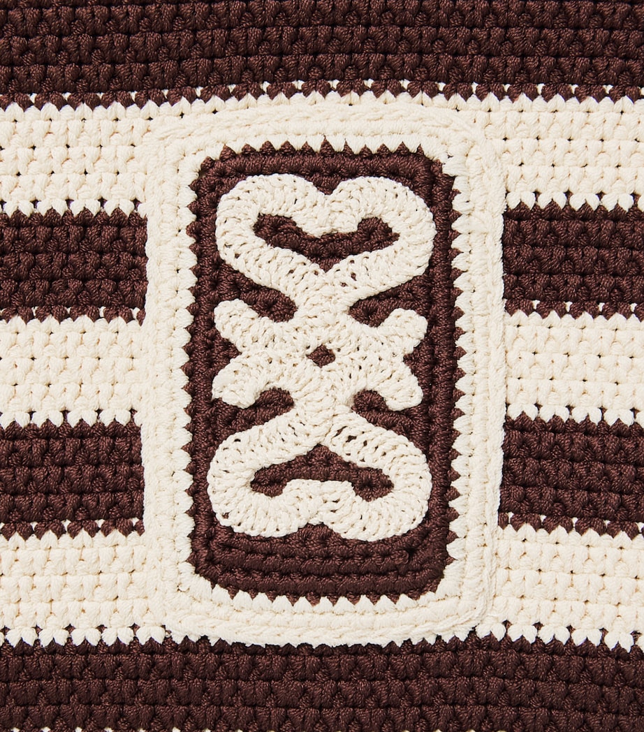 Sandro Paris Crochet Stripe Tote Bag Ecru / Brown Image 6