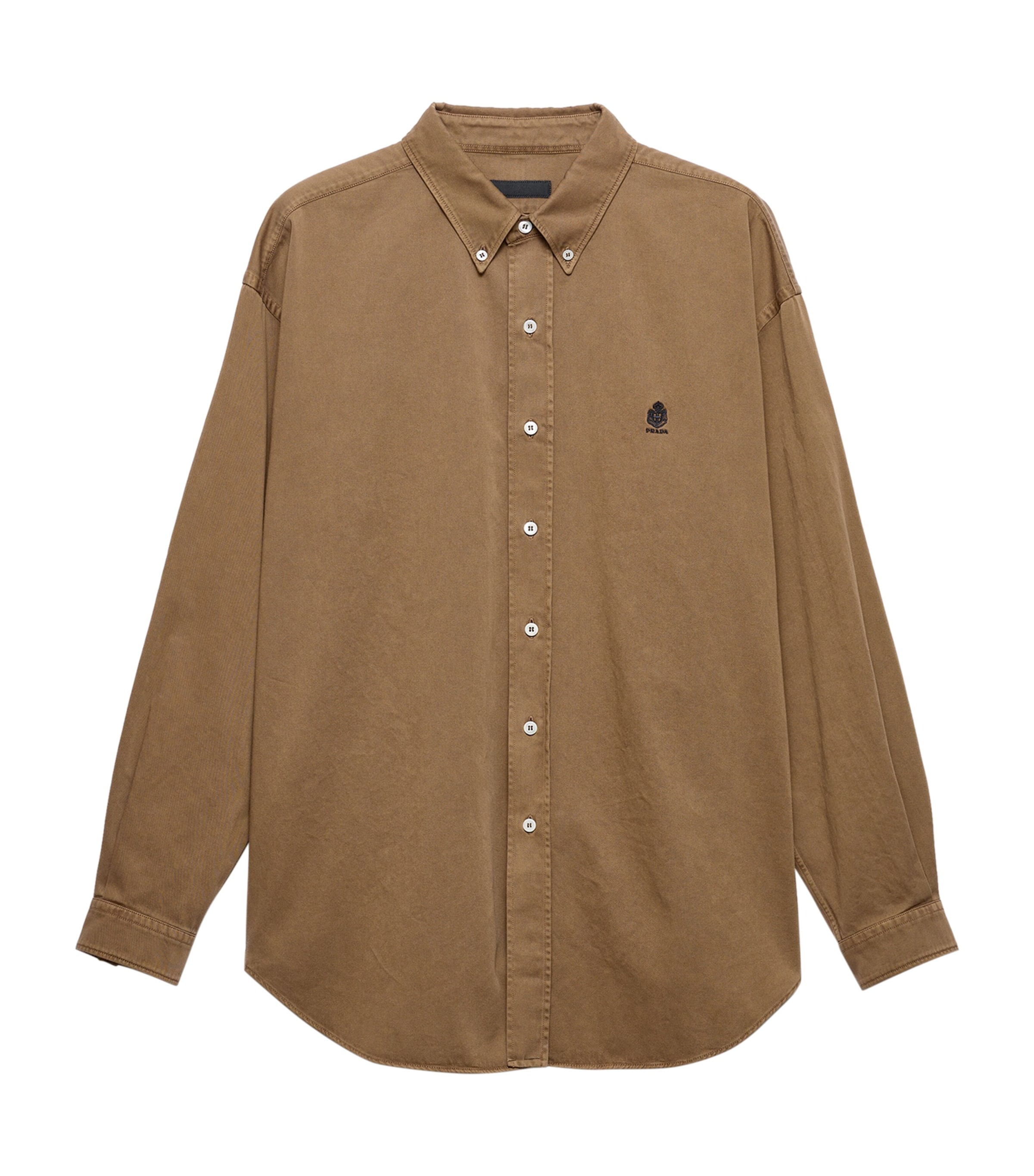 Prada Mens Cotton Logo Shirt Brown Image 1