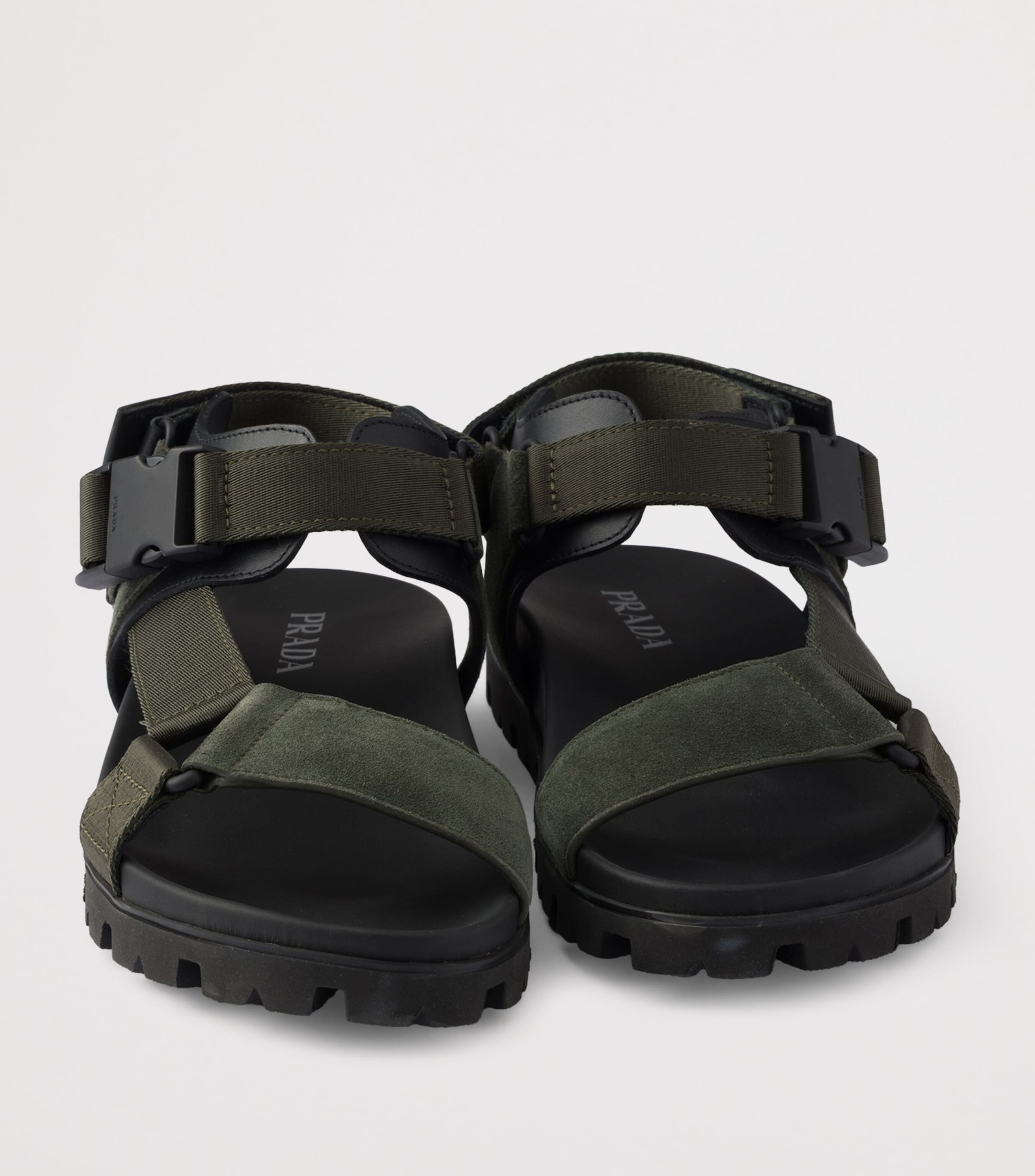 Prada Suede and Woven Tape Sandals Green Image 6