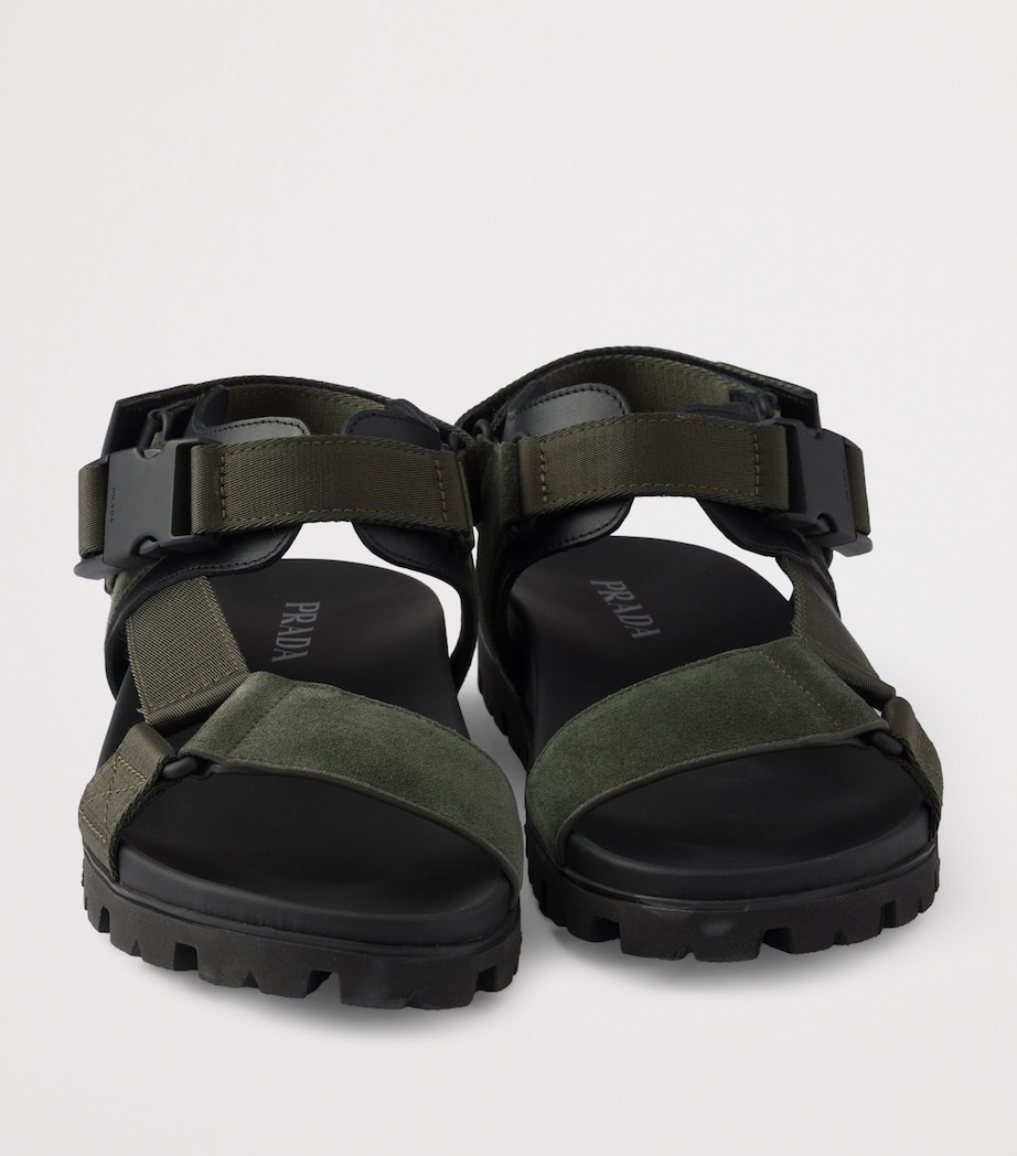 Prada Suede and Woven Tape Sandals Green Image 6