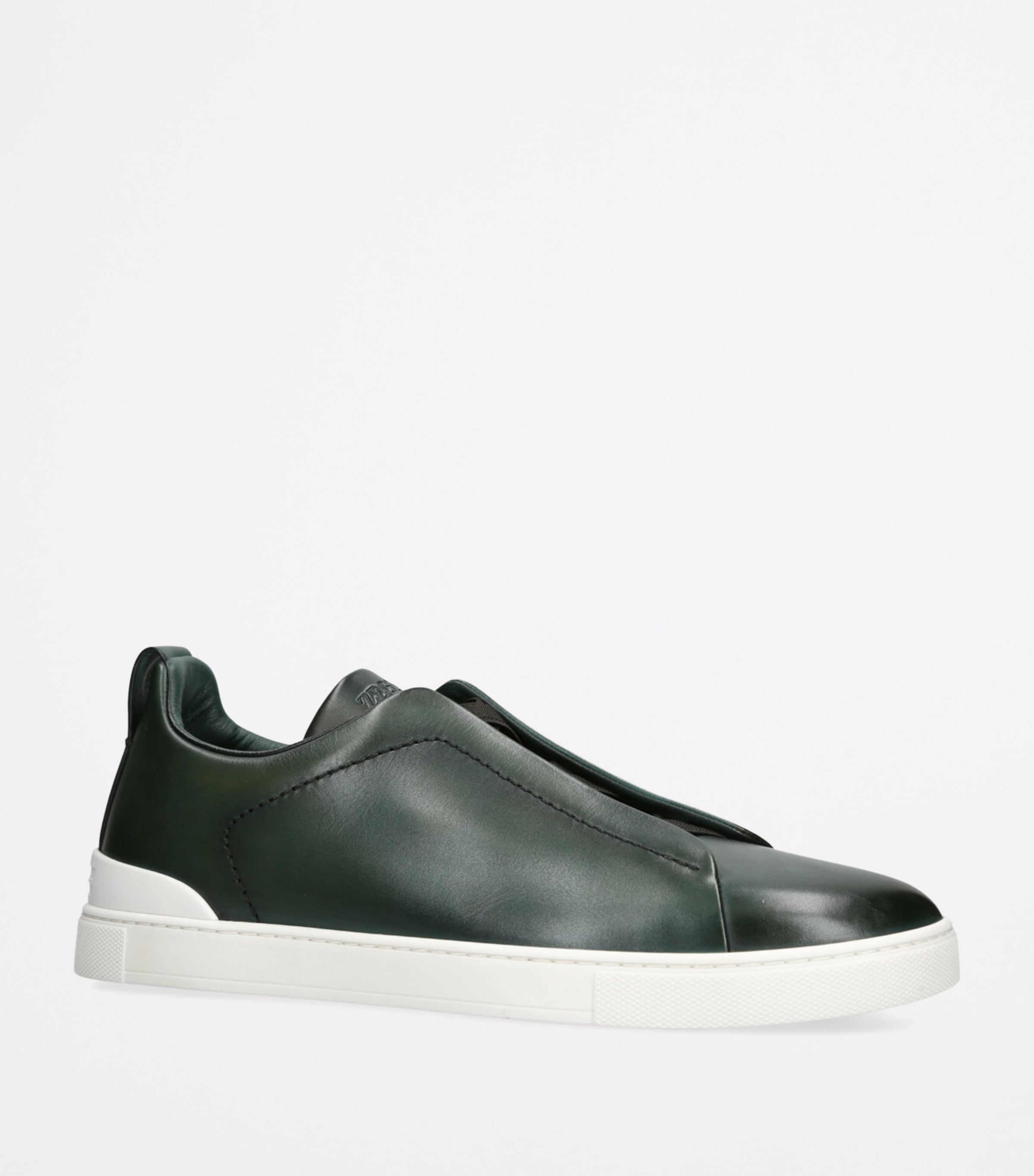 Zegna Leather Triple Stitch Sneakers Green Image 3