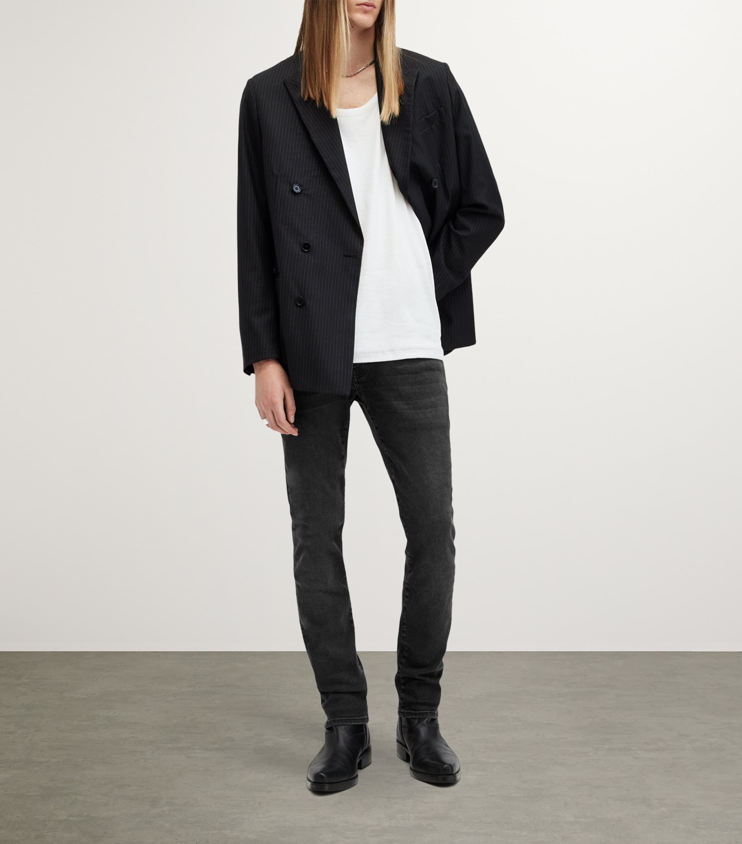 AllSaints Mens Sid Slim Jeans Washed Black Image 6